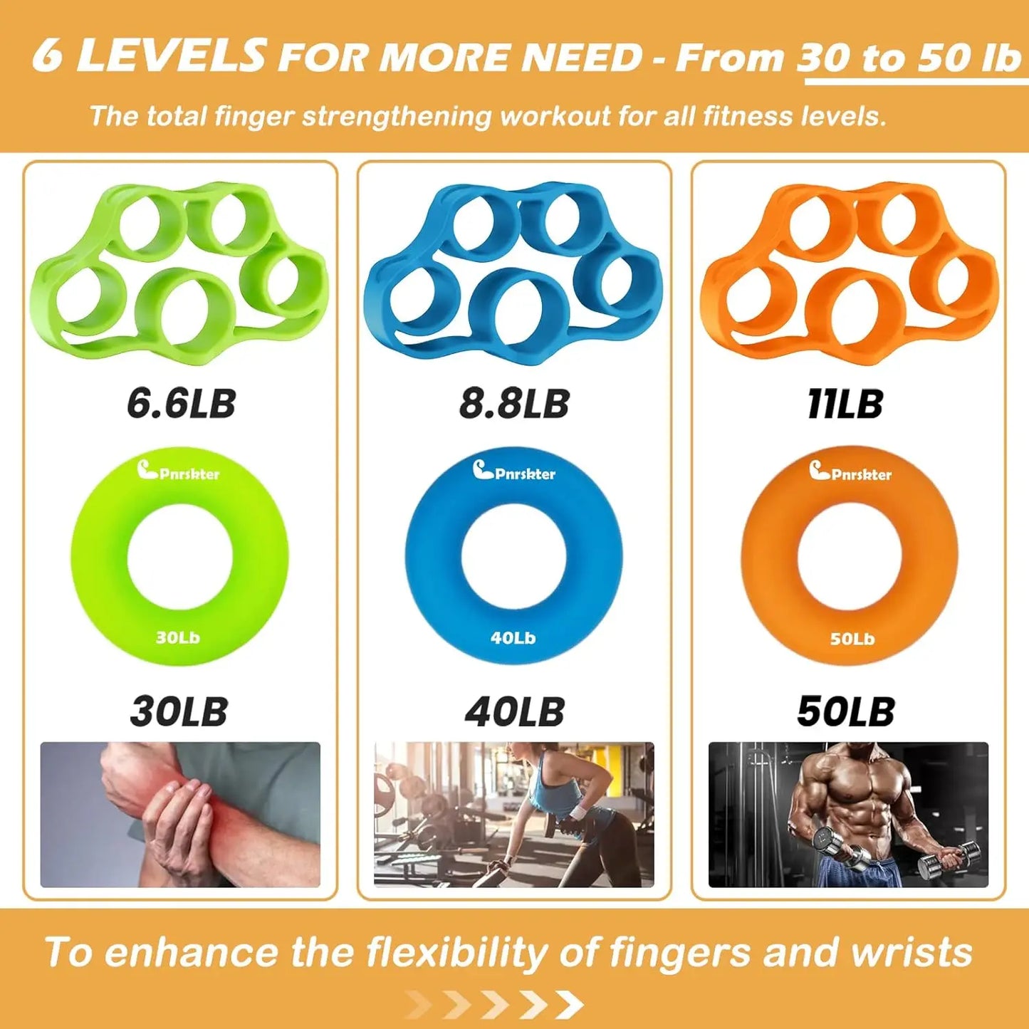 6-Piece Hand Grip Strengthener Set With Silicone Finger Exercisers