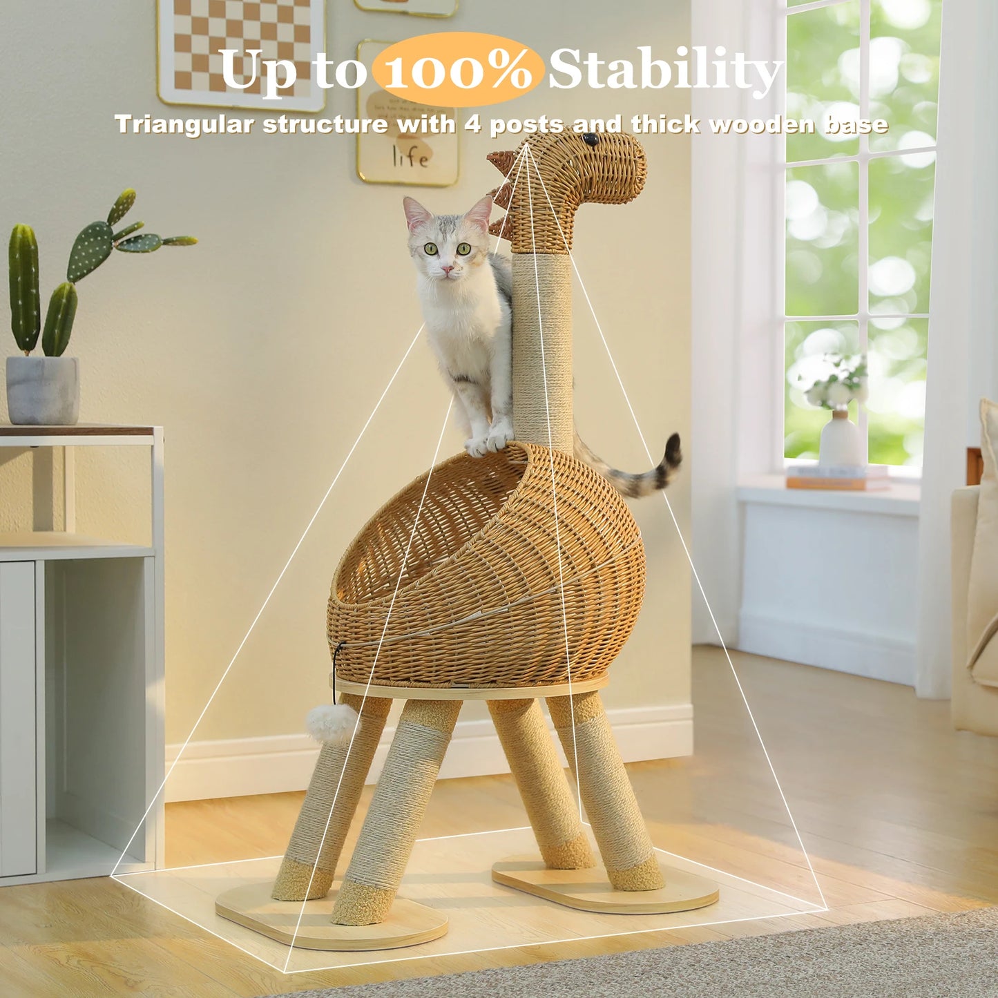 PAWZ Road Dinosaur Cat Tree Tower With Rattan Condo And Sisal Post