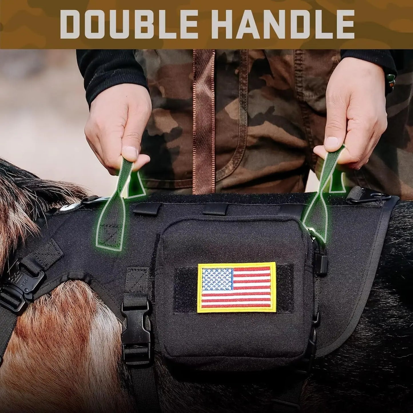 Military Tactical Dog Harness with Bungee Leash, Adjustable No-Pull Chest 19.5-41.5in for Medium Large Dogs Walking Training