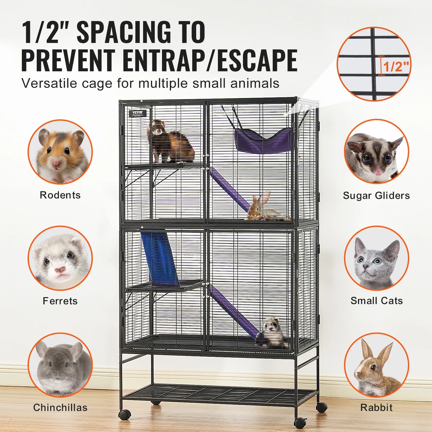 SucceBuy Ferret Cage 4-Tier Rolling Metal Cage for Small Animals