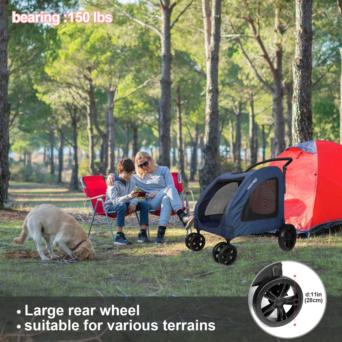 Heavy Duty Dog Stroller Foldable Wagon With Front Doors