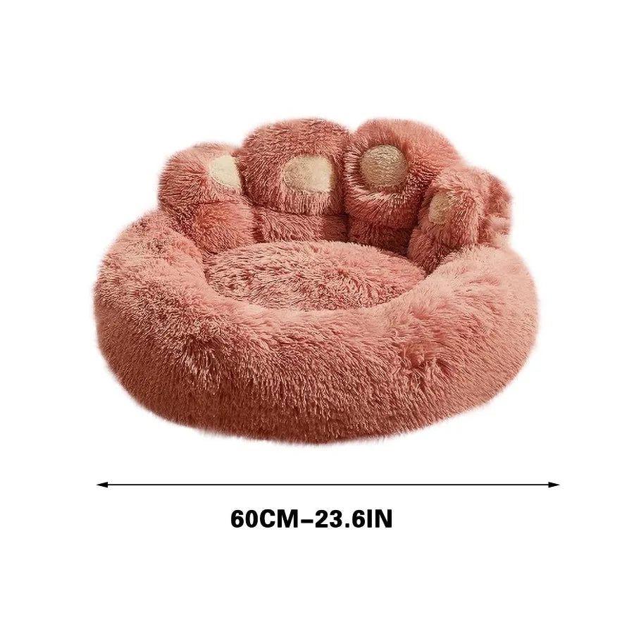 Paw Shaped Donut Dog Bed Plush Calming Cushion For Pets