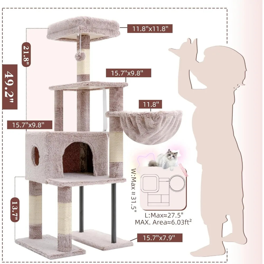 NBVCX Double-Tier Cat Tower with Hidden Space and Plush Perches
