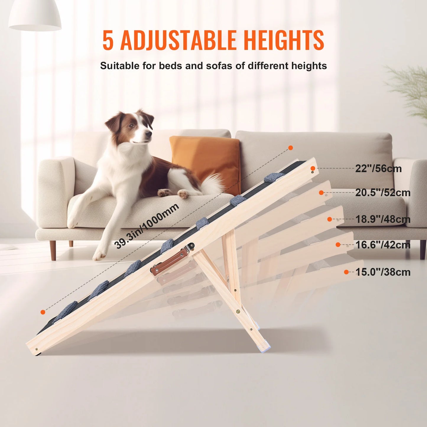 SucceBuy Folding Dog Ramp Adjustable Height Anti Slip Wooden Pet Ramp