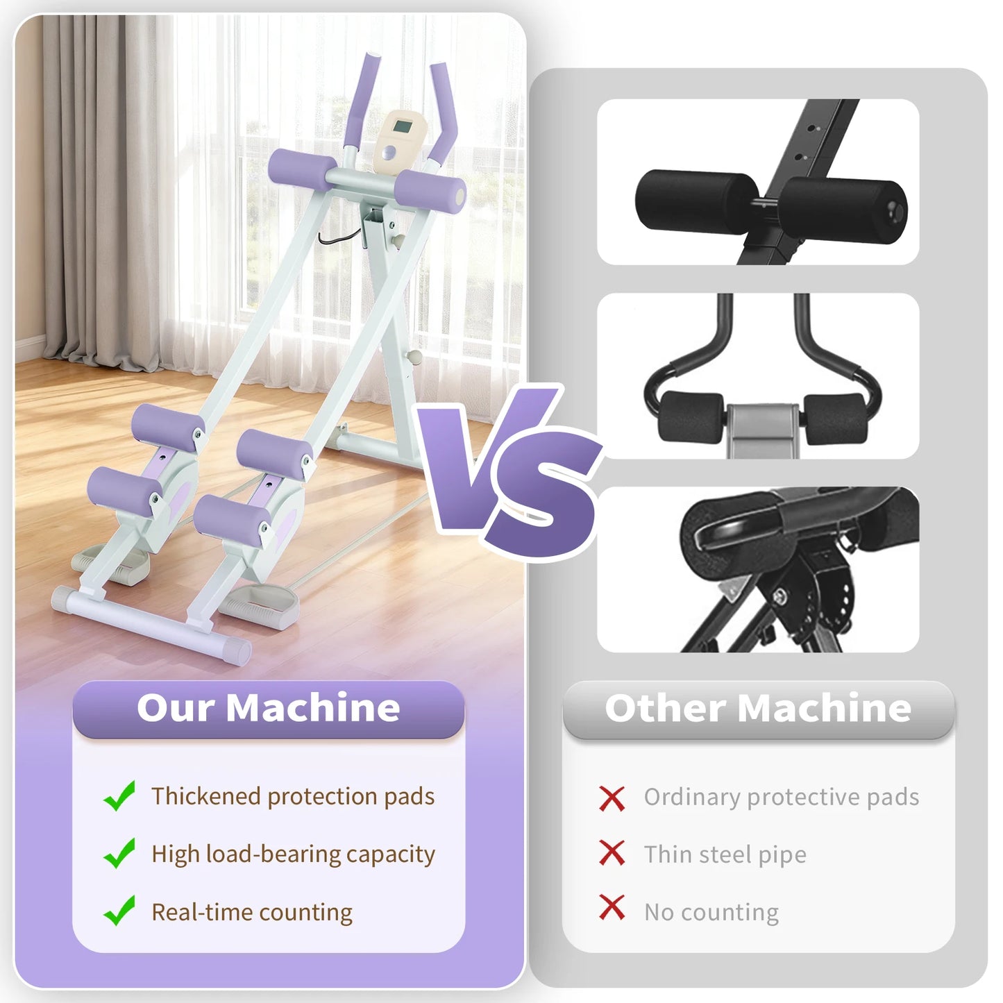 Abdominal Curling Exercise Machine With Adjustable Dual Track Trainer