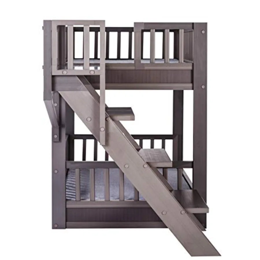 ECOFLEX Aspen Dog Bunk Bed in Grey Memory Foam Cushions with Wide Stairs Non-Toxic Materials Easy Assembly for Pet Comfort