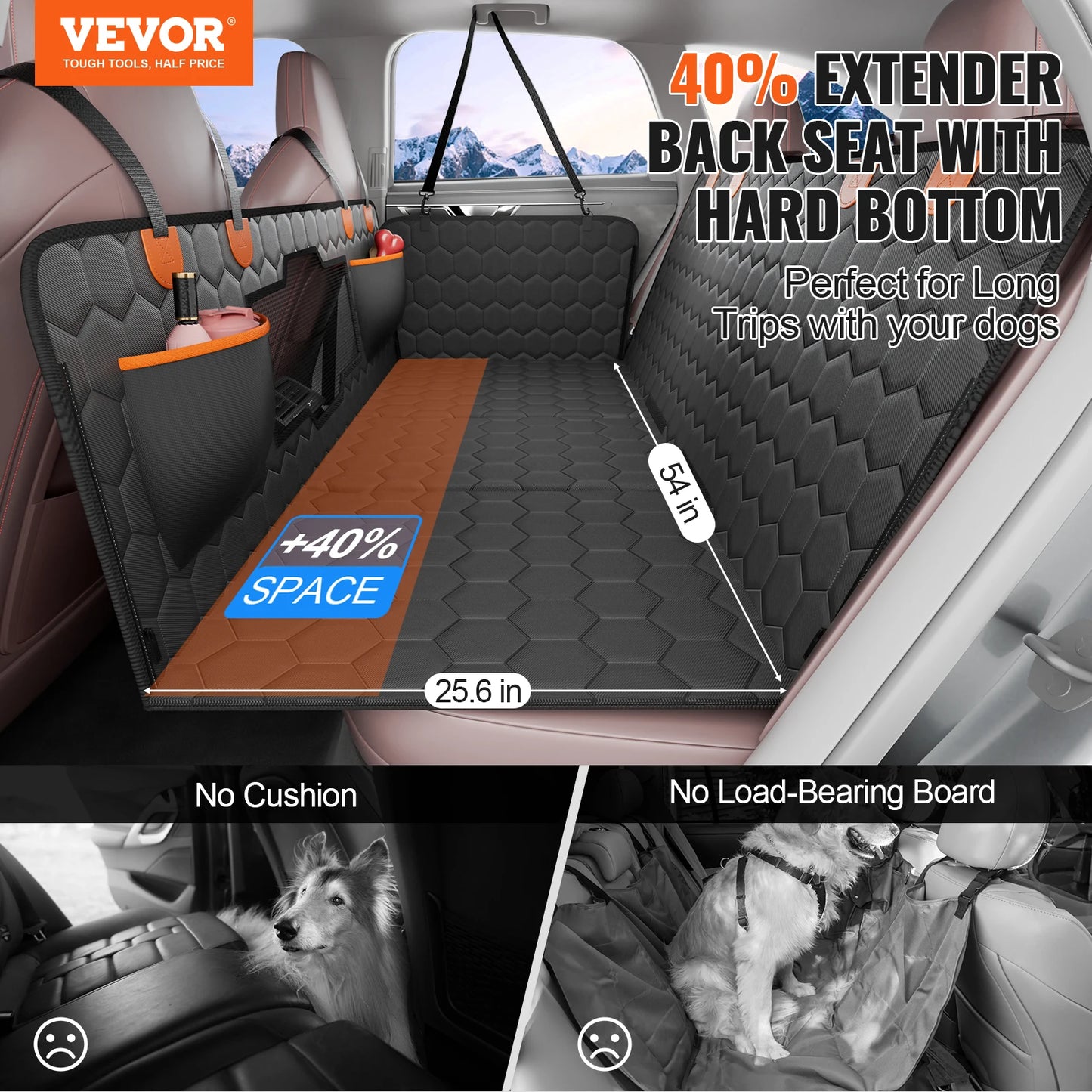 SucceBuy Back Seat Extender Dog Car Cover With Mesh Window Storage Pocket 350lb
