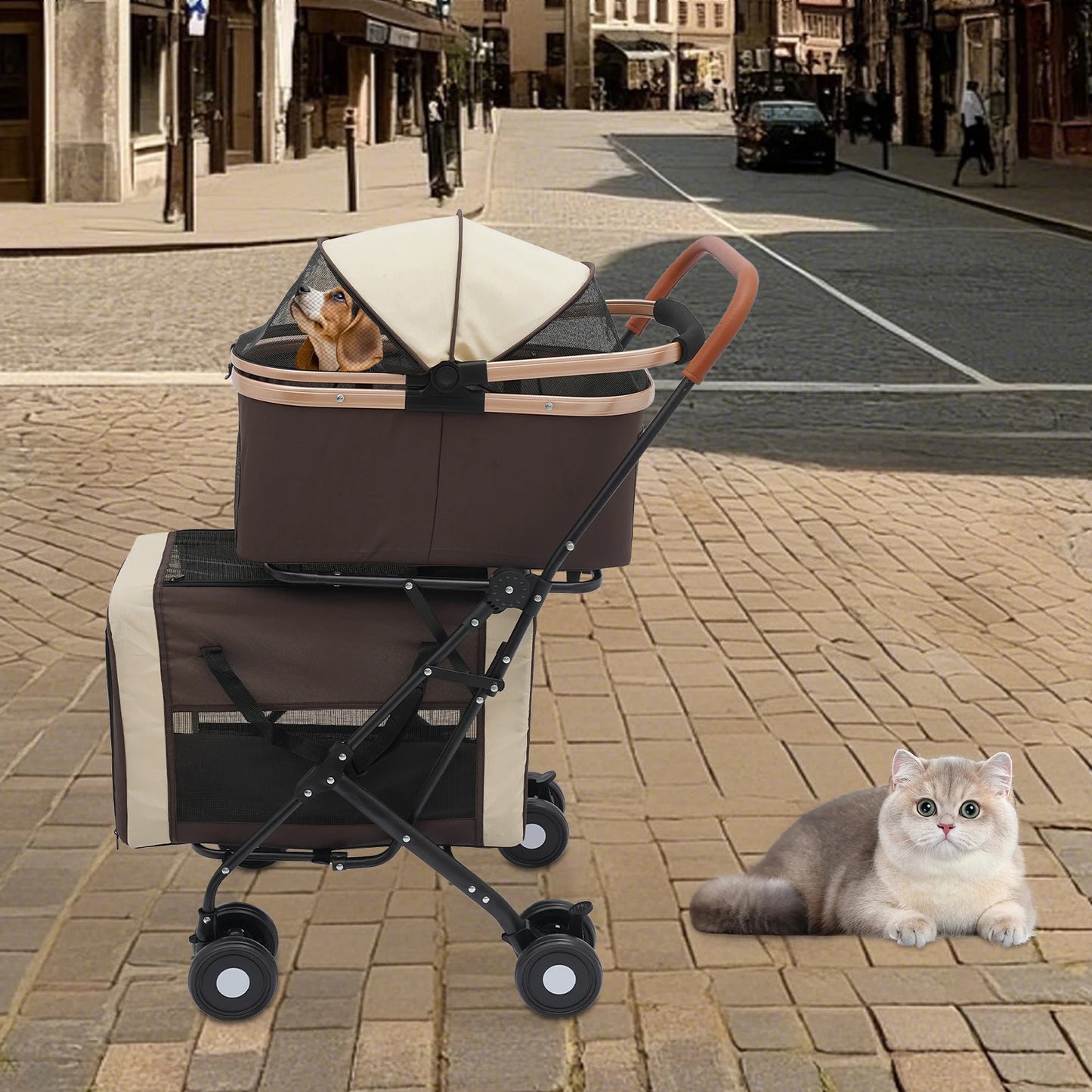 Bymaocar Foldable Pet Stroller for Cats and Dogs