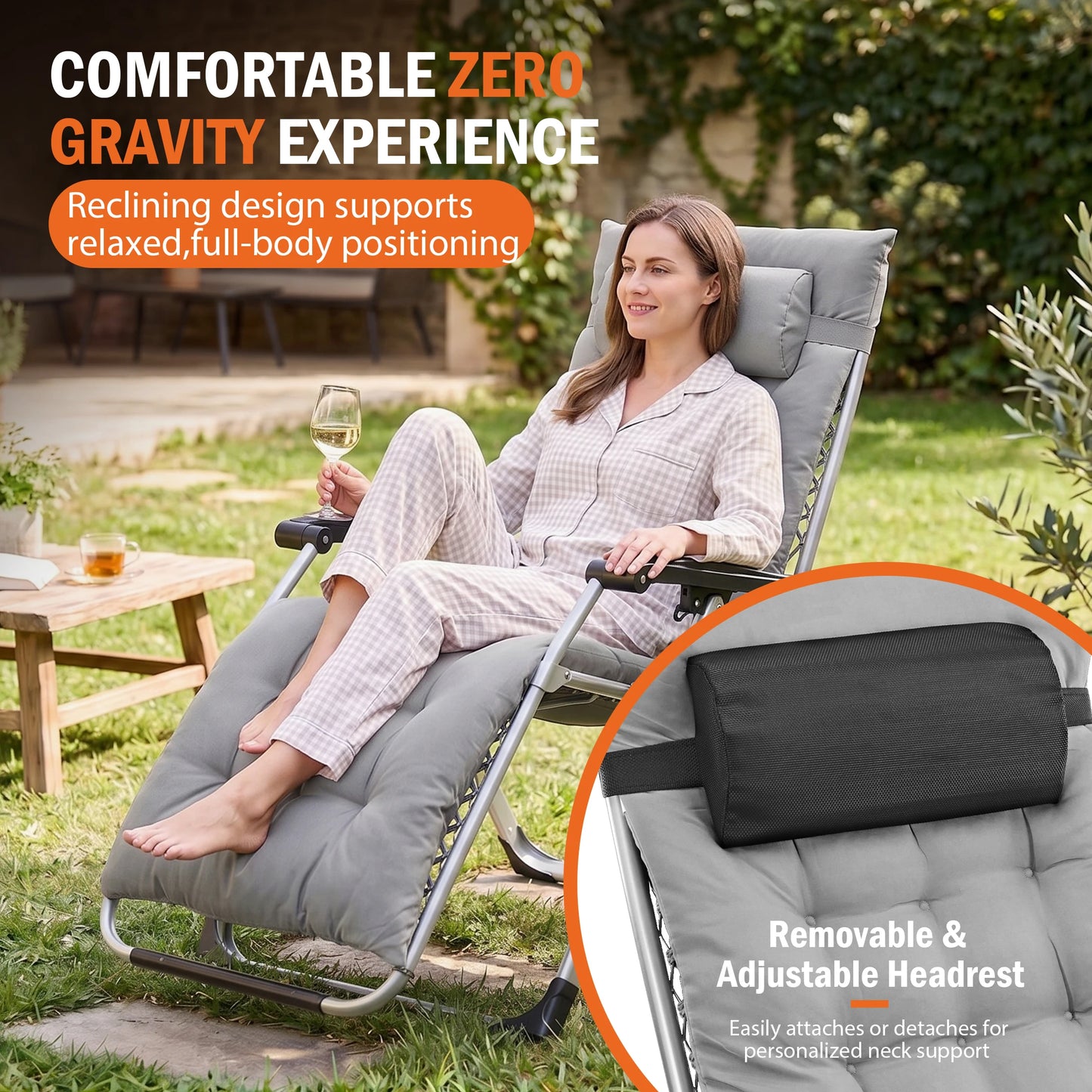 JHK Zero Gravity Reclining Camping Lounge Chair With Cup Tray