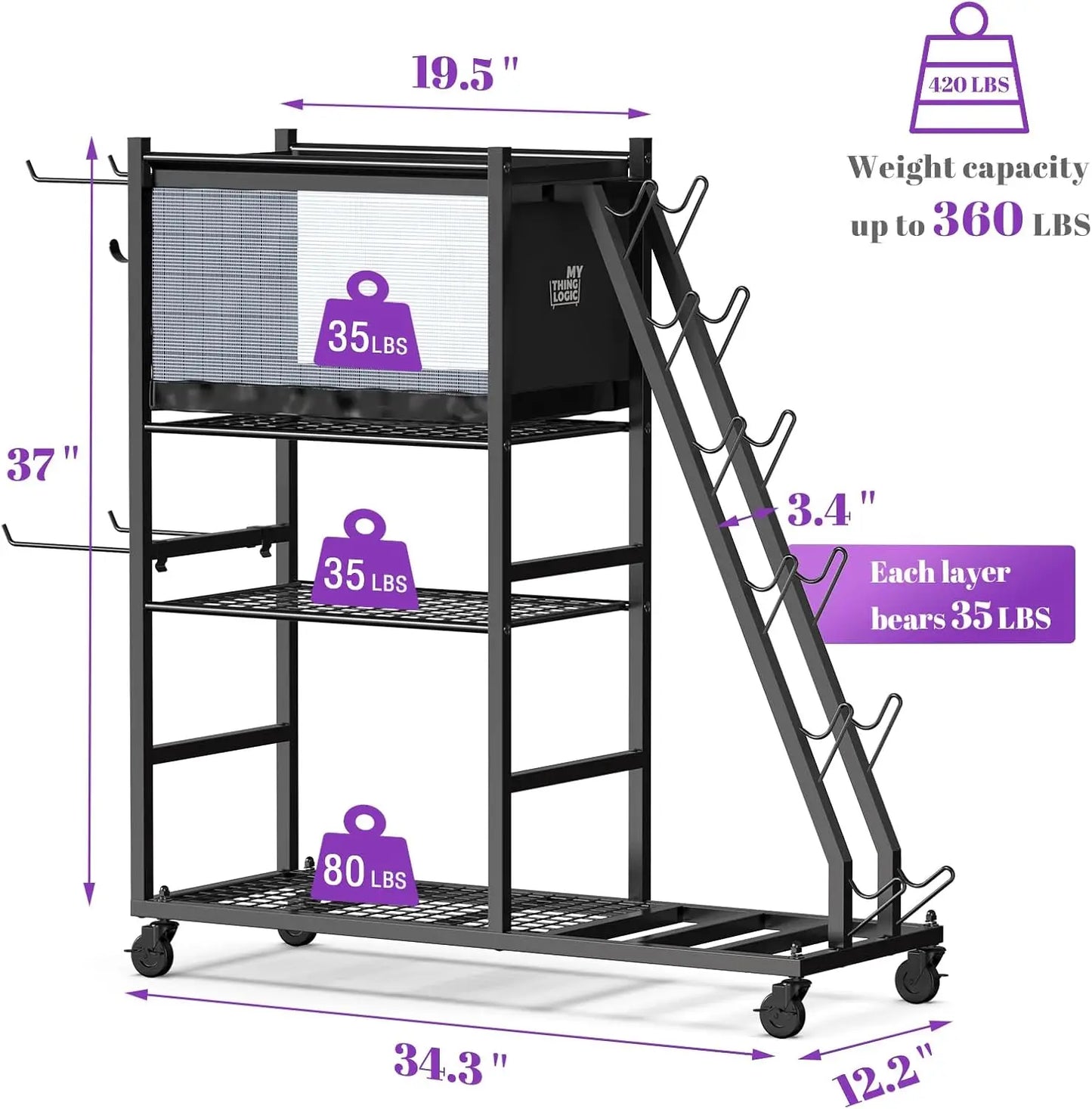 Home Gym Storage Rack With Casters For Dumbbells Kettlebells Mats