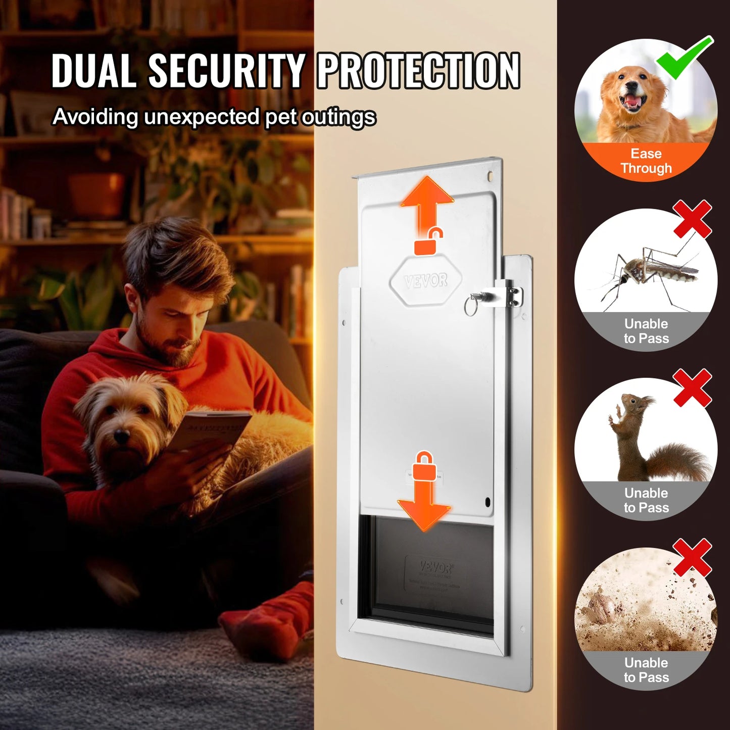 Pet Door With Metal Frame Lock System Three Flap Weatherproof