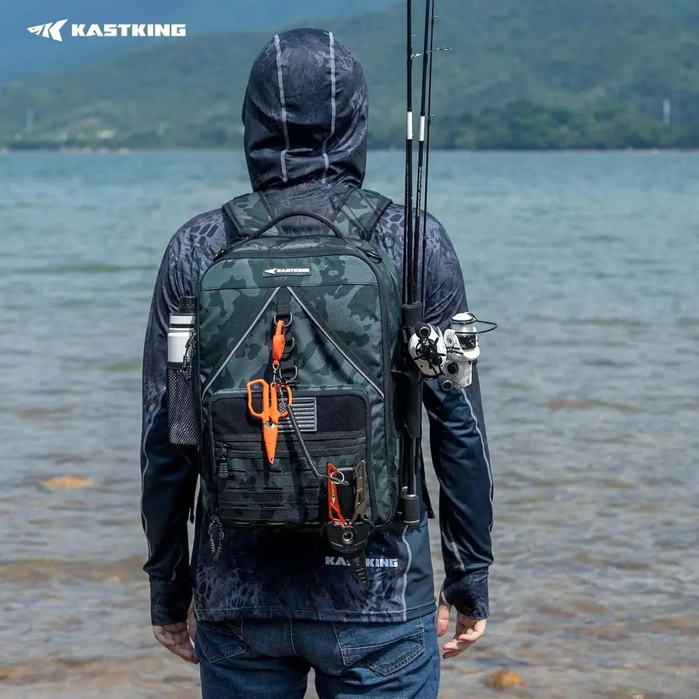Water-Resistant Fishing Tackle Backpack With Rod Holders