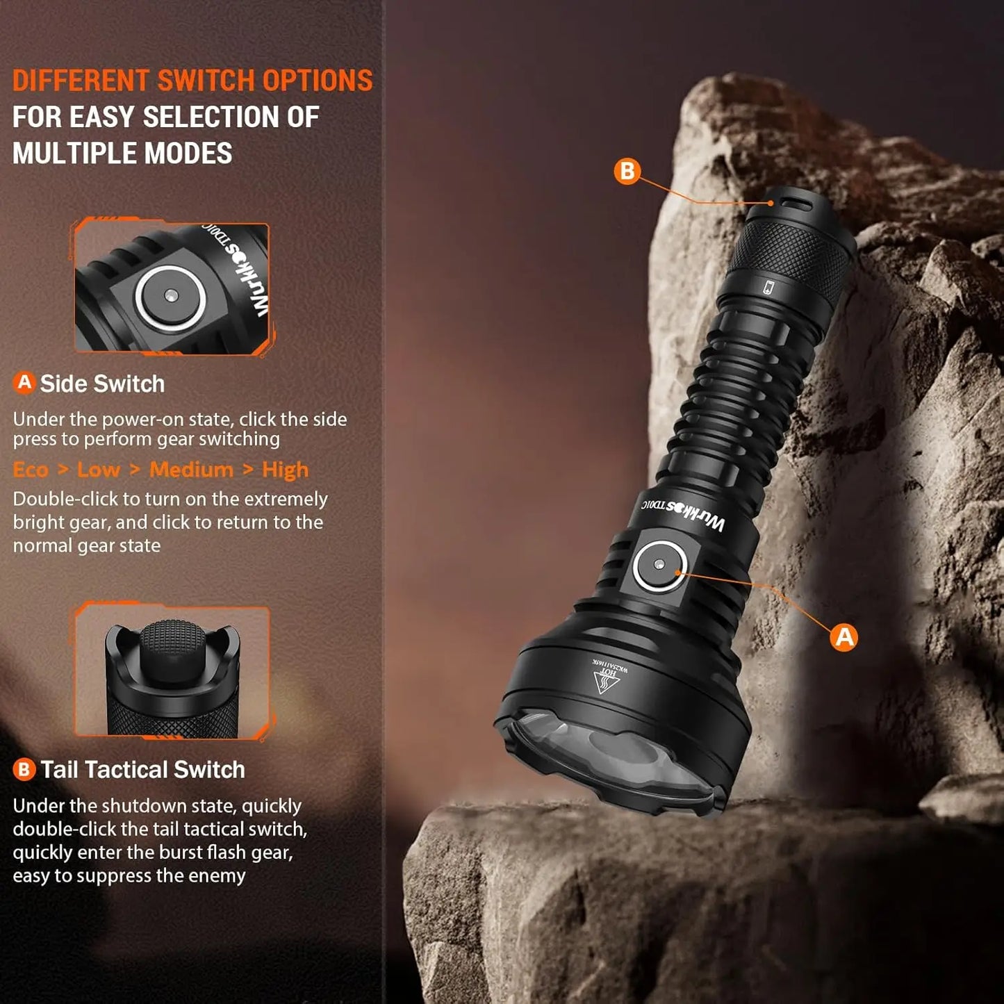 Wurkkos TD01C Tactical Flashlight, USB Rechargeable, 1800 Lumens, Ultra-Long-Range, Ideal for Outdoor Fishing, Tail Switch