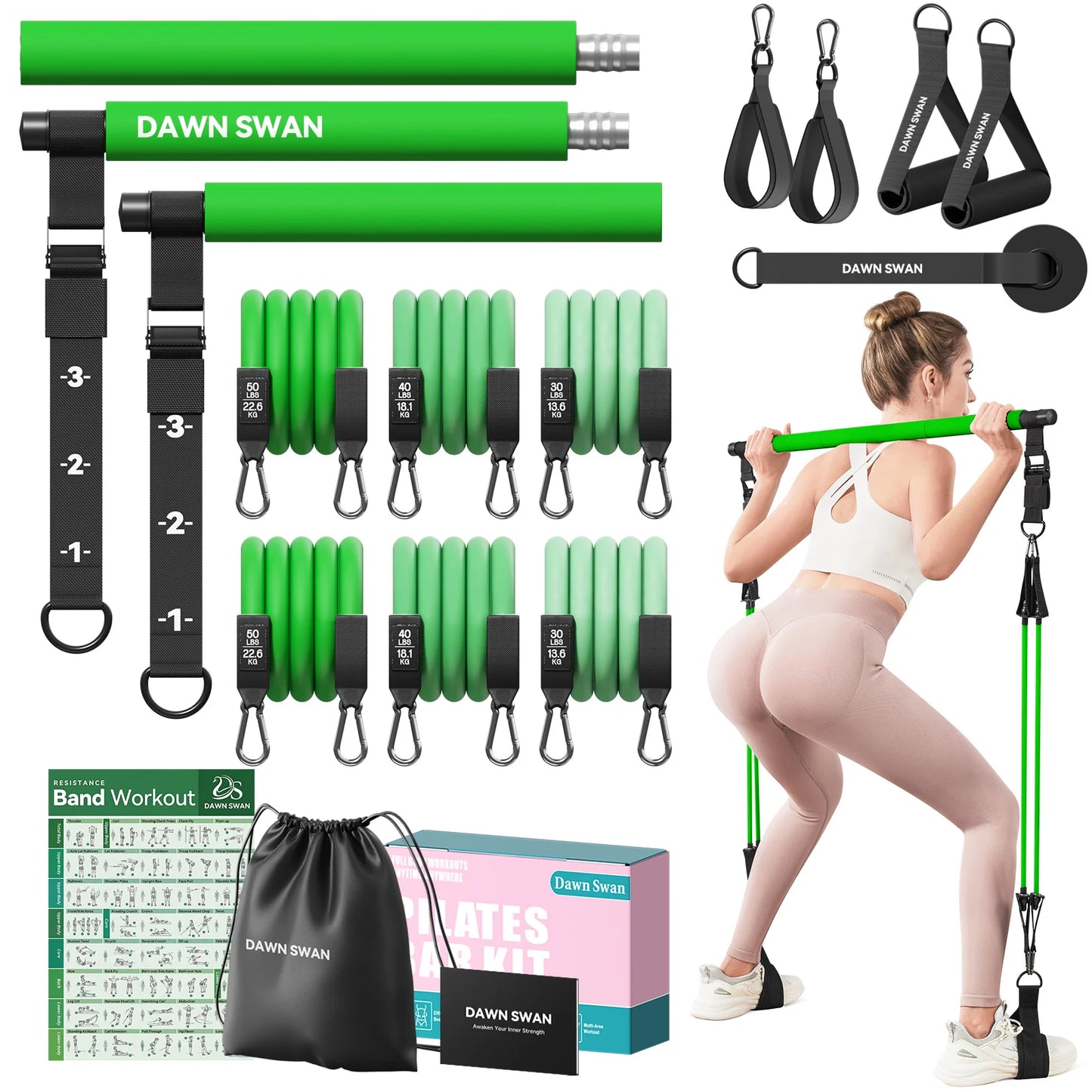 Adjustable Pilates Bar Kit With Resistance Bands For Home Gym