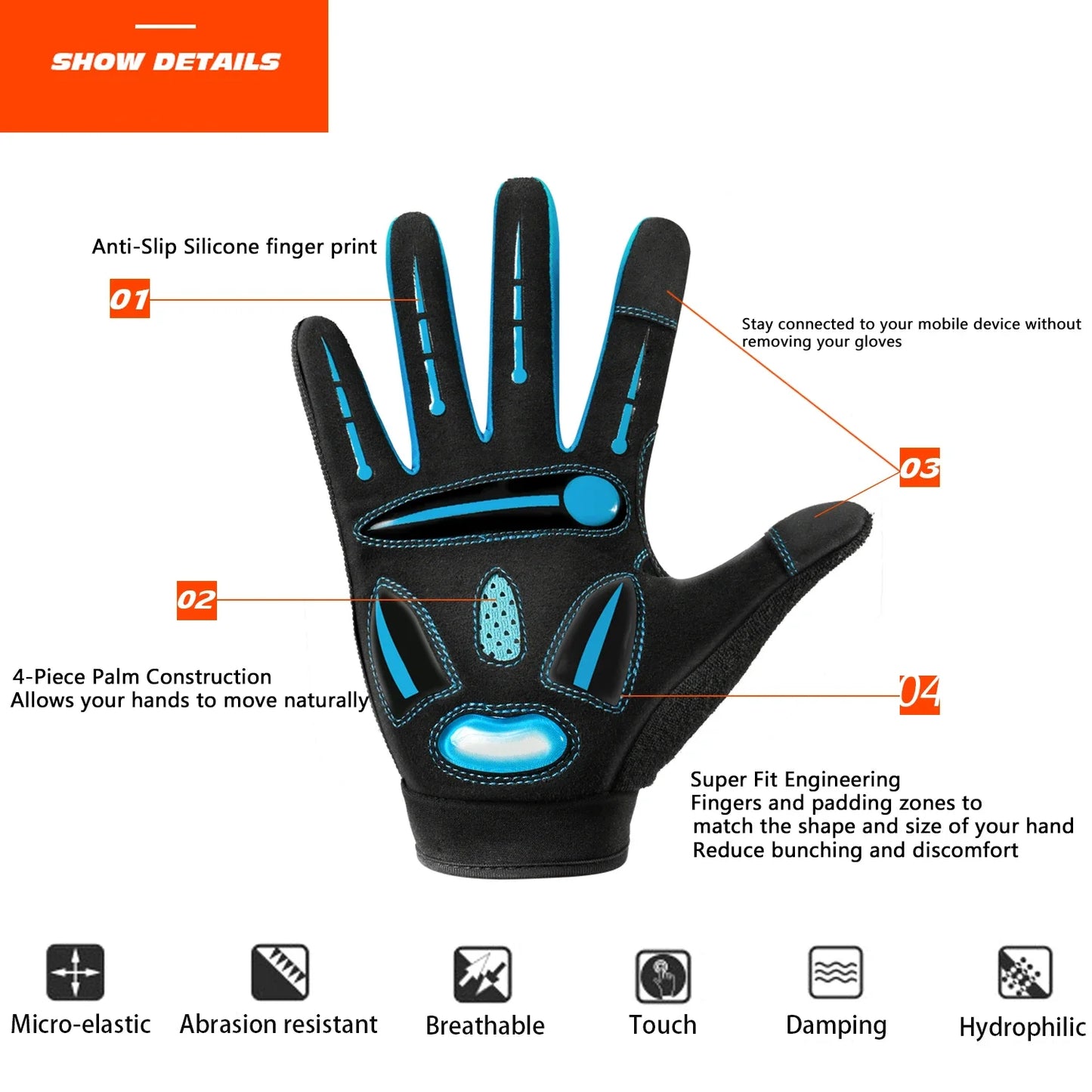 Racing Gloves Motocross Breathable Non Slip MTB Road Bike Unisex Touch Screen