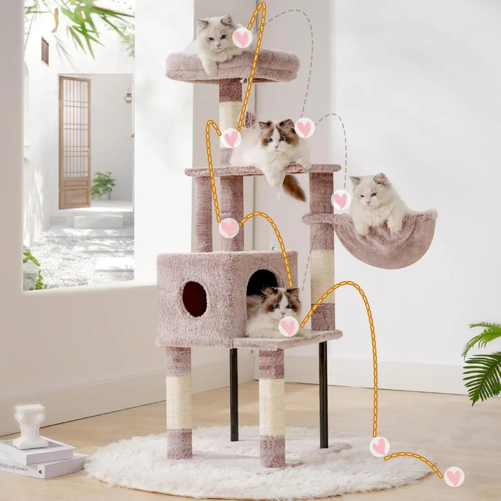 NBVCX Double-Tier Cat Tower with Hidden Space and Plush Perches