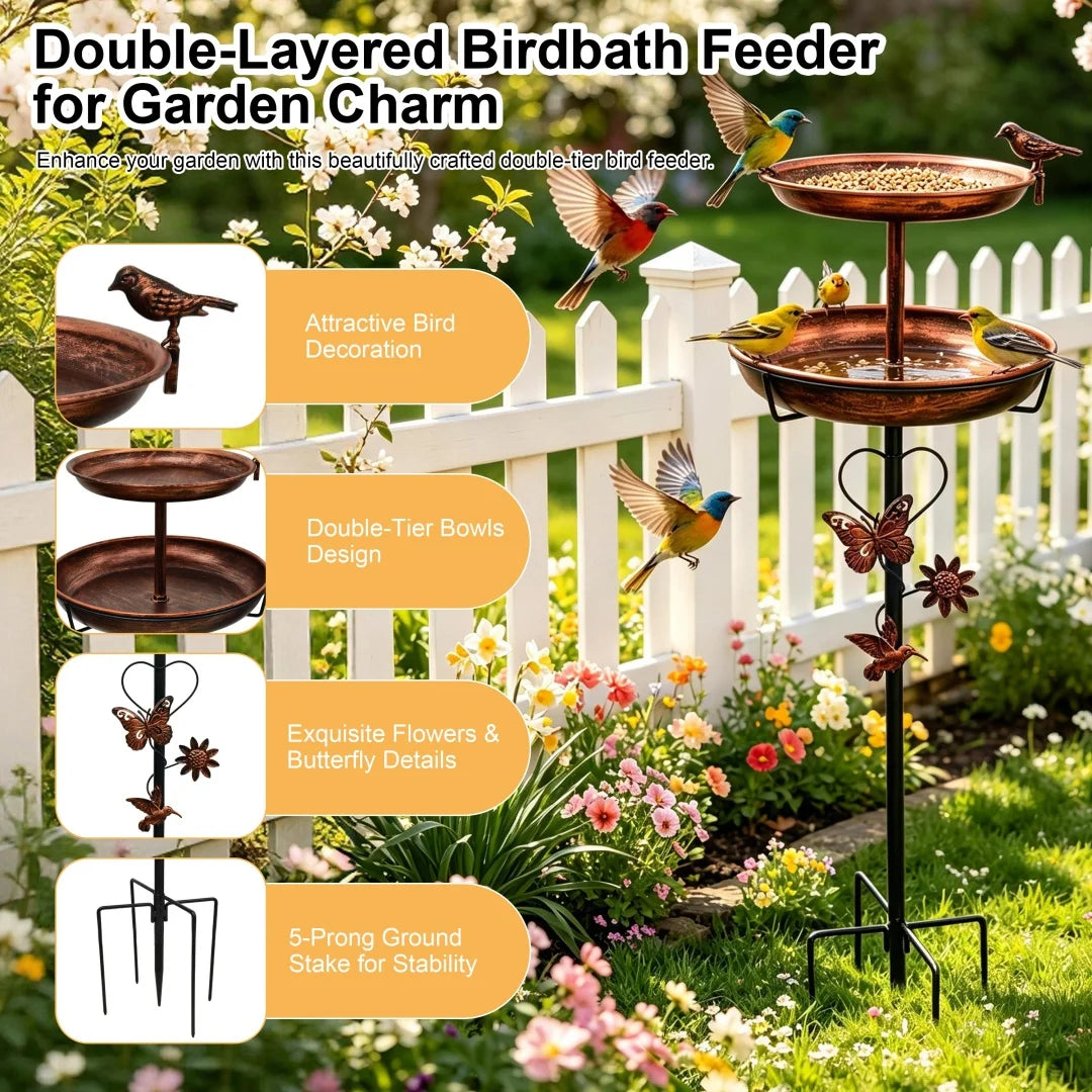 Double Layer Bird Feeder And Bath Stand For Garden Patio