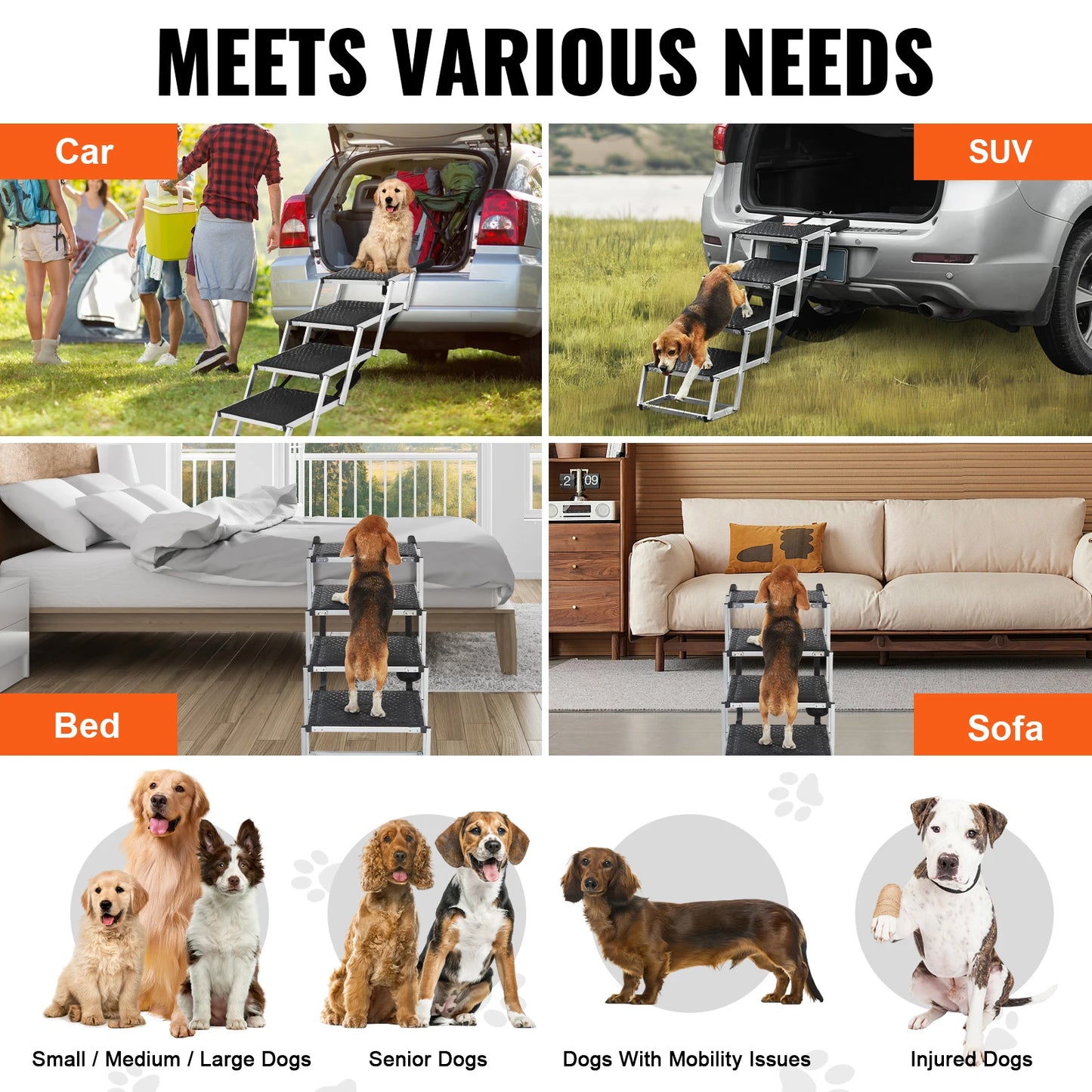 SucceBuy Car Dog Steps Folding Portable Pet Stairs 150 Lbs