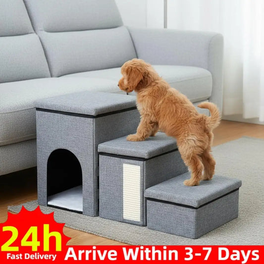 3 Levels Step Foldable Pet Stairs Multi-Purpose Multifunctional Cat Bed Wear Resist Removable Storage Organizer for All Seasons