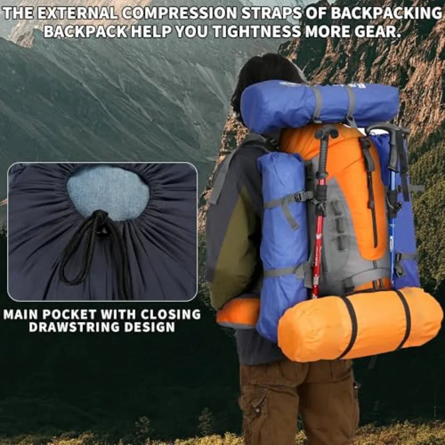 Hiking Backpack With Rain Cover Waterproof Camping For Men Women