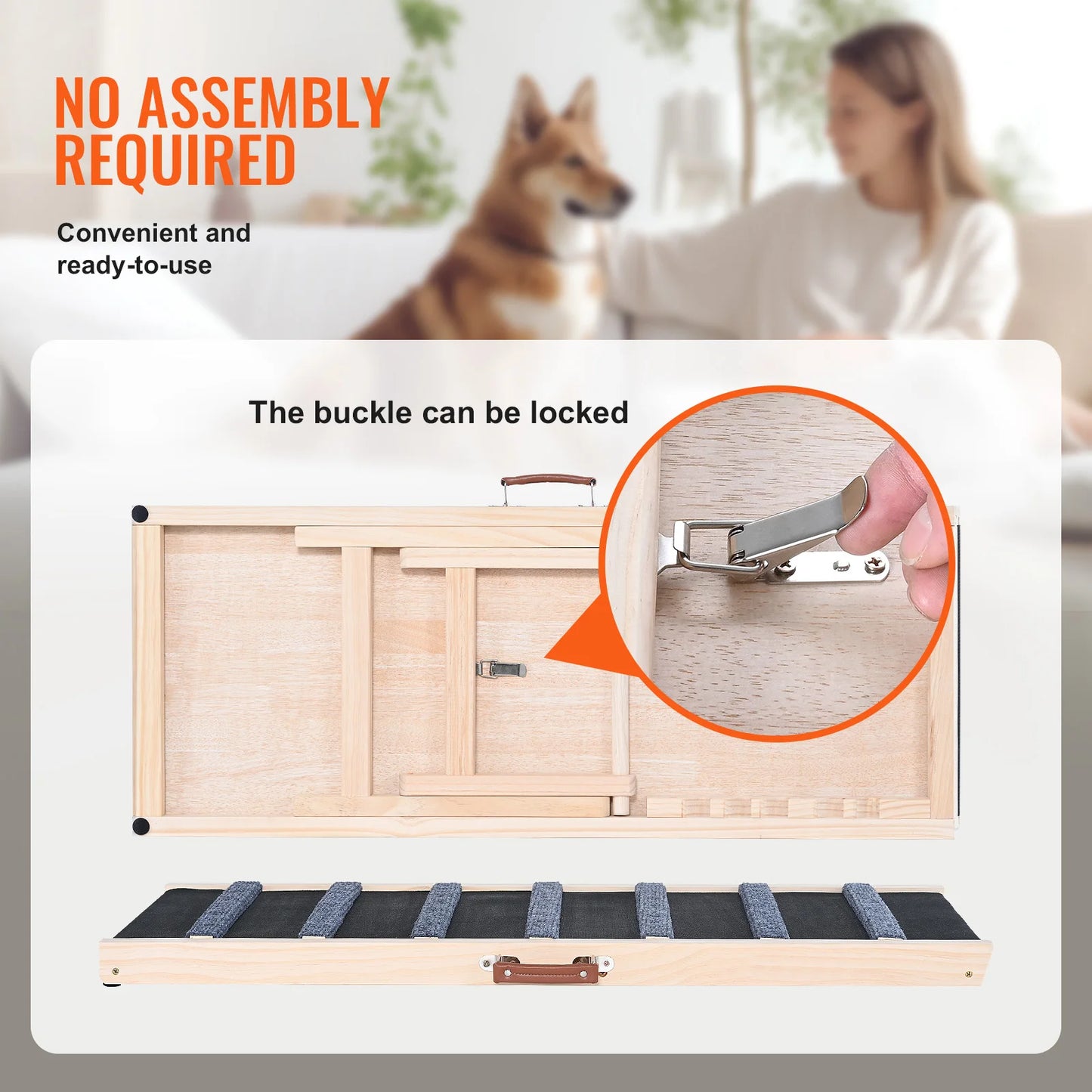 SucceBuy Folding Dog Ramp Adjustable Height Anti Slip Wooden Pet Ramp