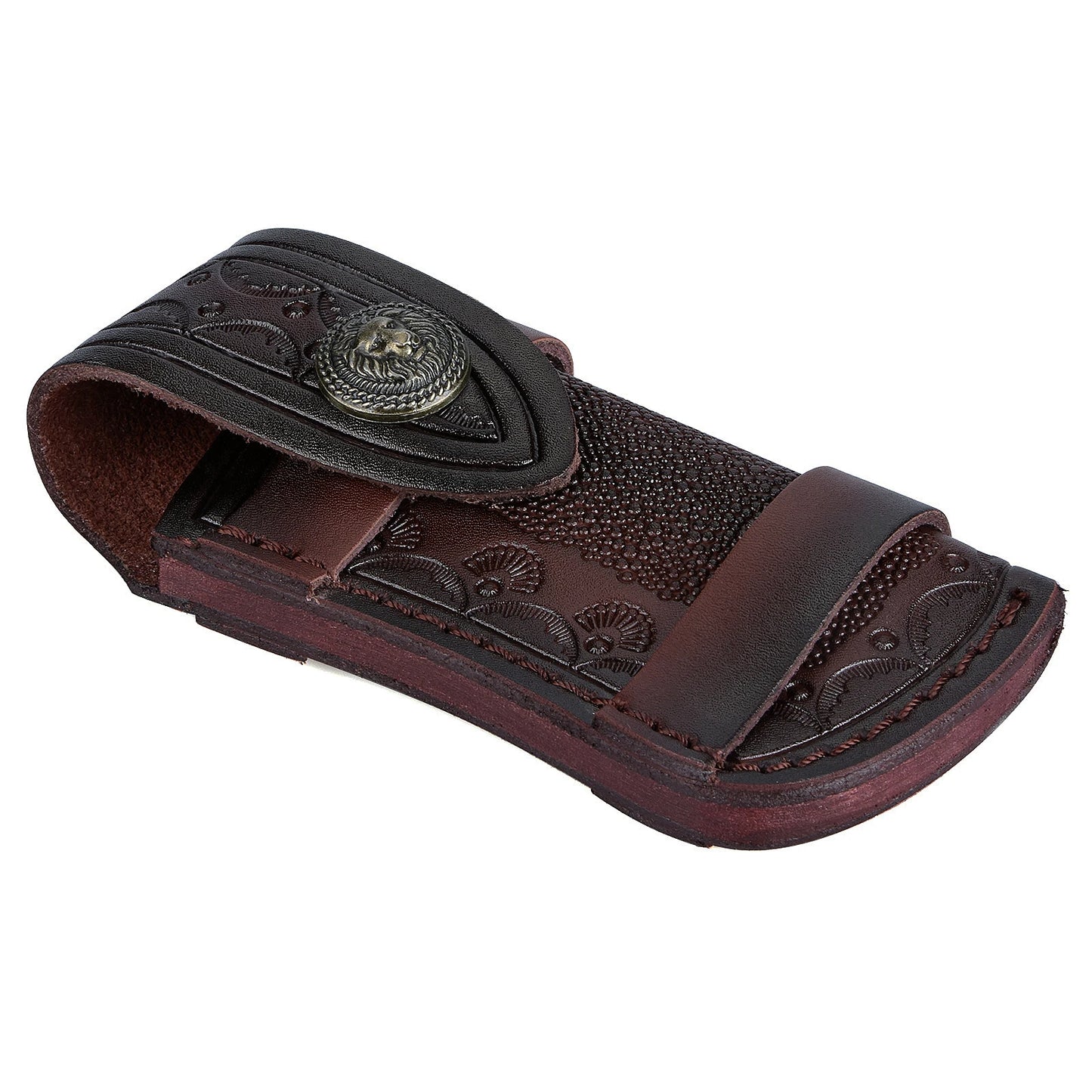 High Quality Carved Leather 4" Knife Pouch Head Layer Cowhide Folding Knife Holster Storage Pocket Outdoor Knife Case
