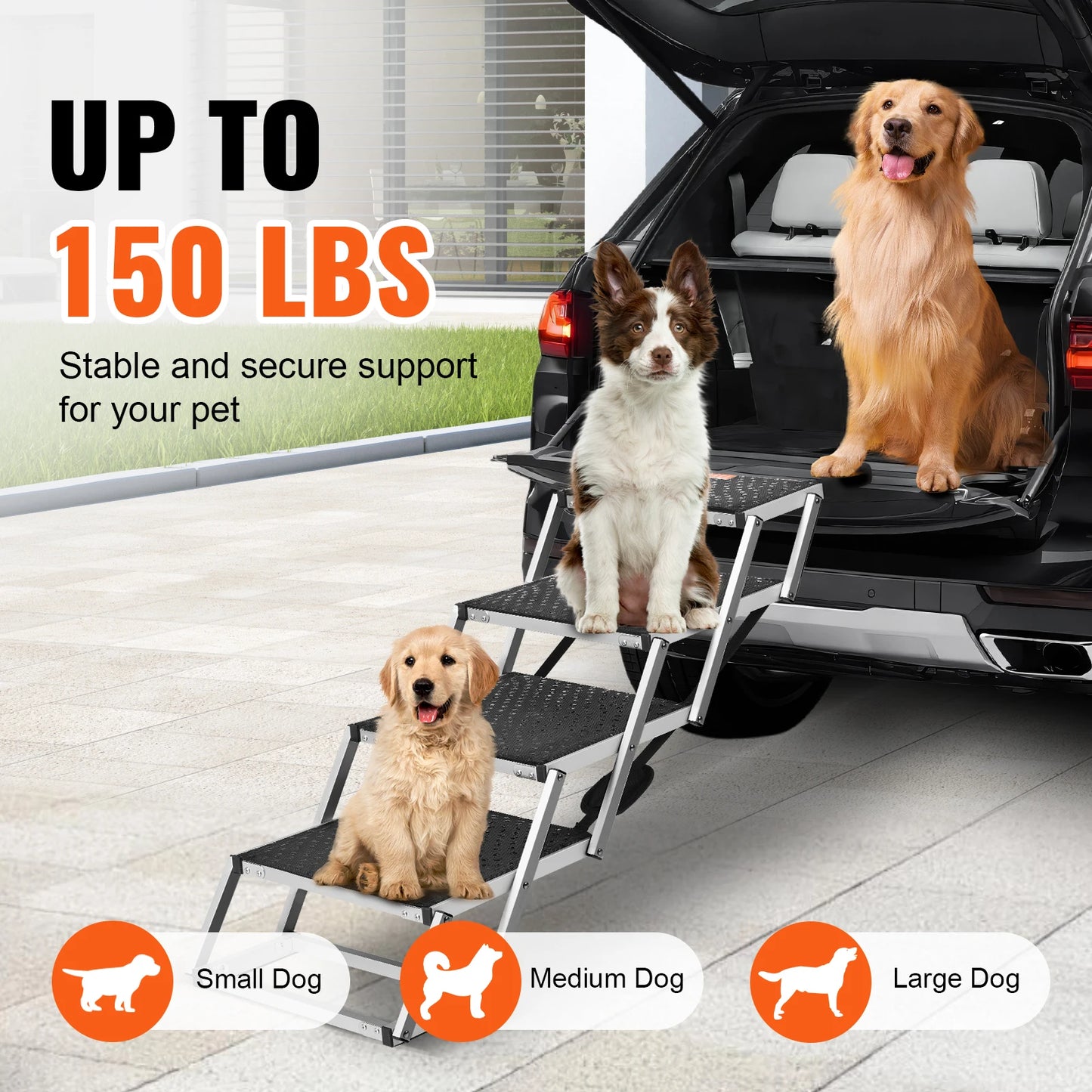 SucceBuy Car Dog Steps Folding Portable Pet Stairs 150 Lbs