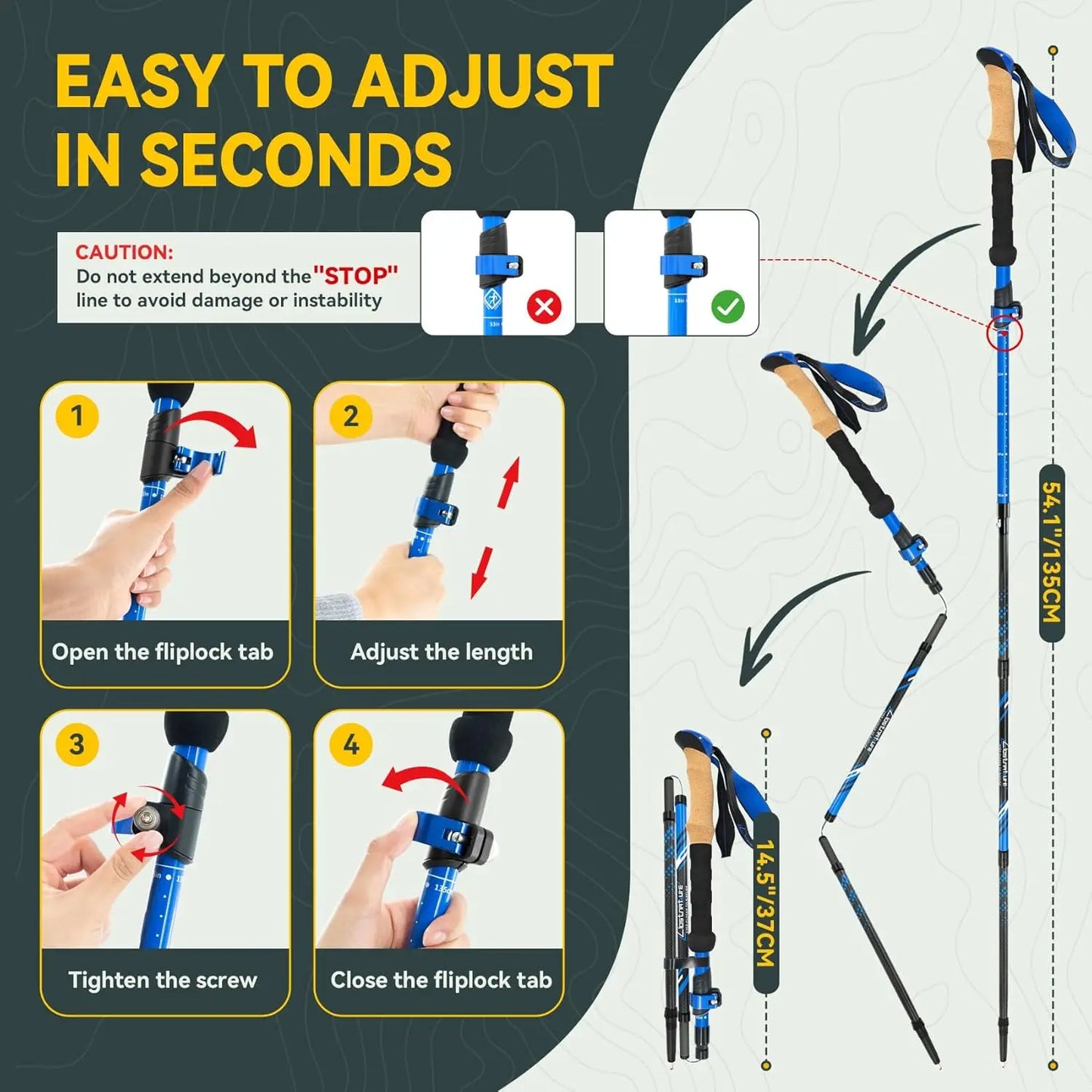 Carbon Fiber Folding Trekking Poles Ultra Light For Hiking