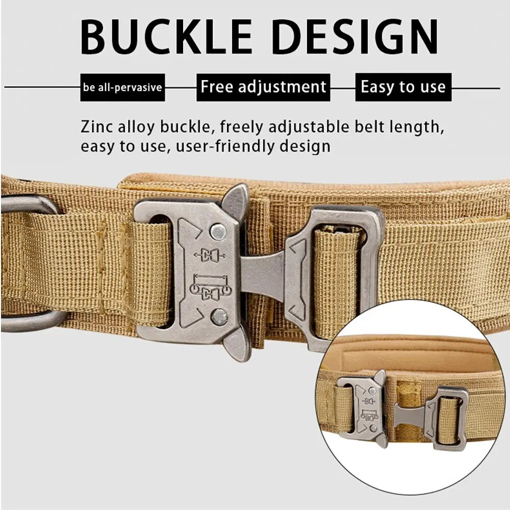 Tactical Nylon Dog Collar With Metal Buckle And Breathable Comfort