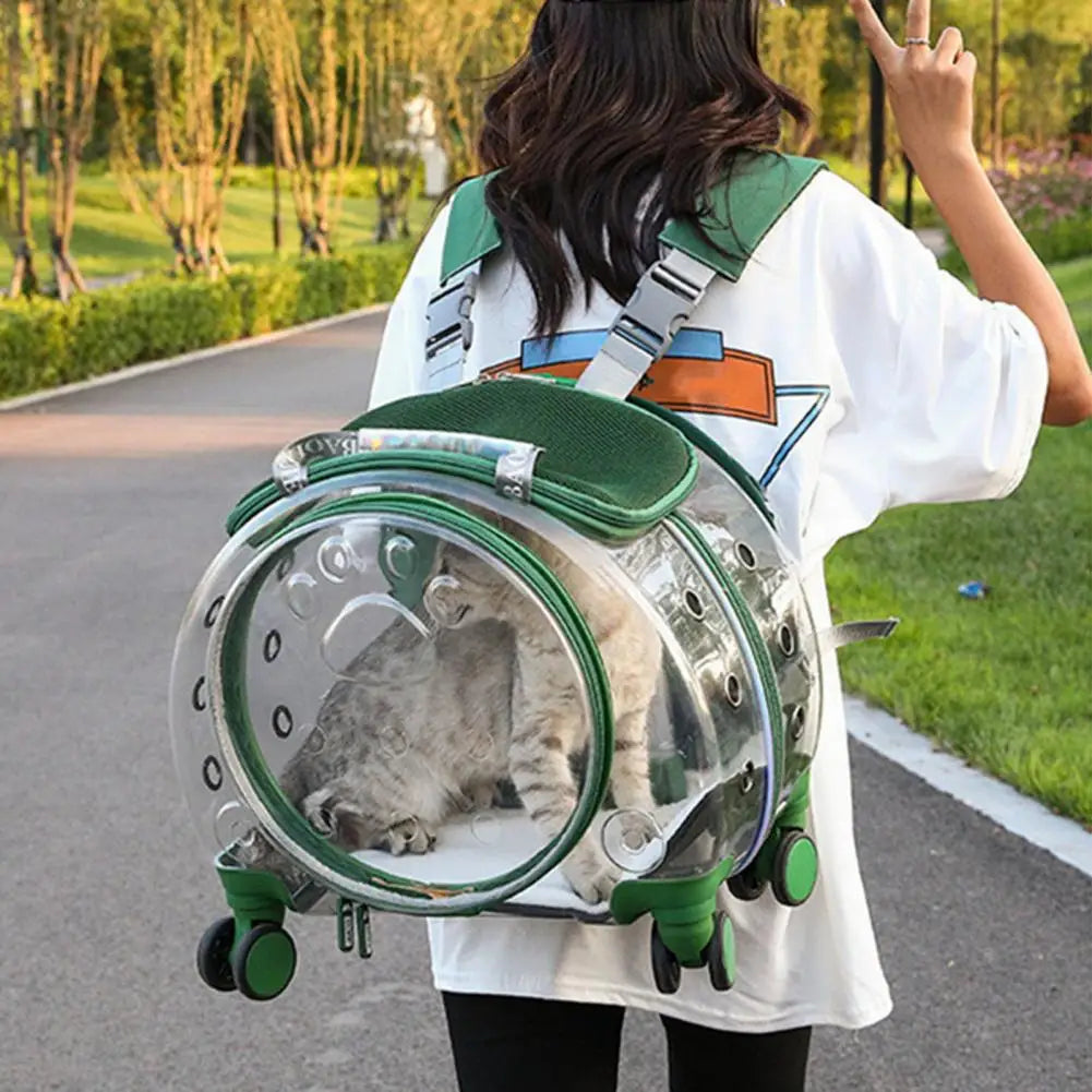 Pet Trolley Carrier Backpack With Clear Ventilation Holes Silent Wheels