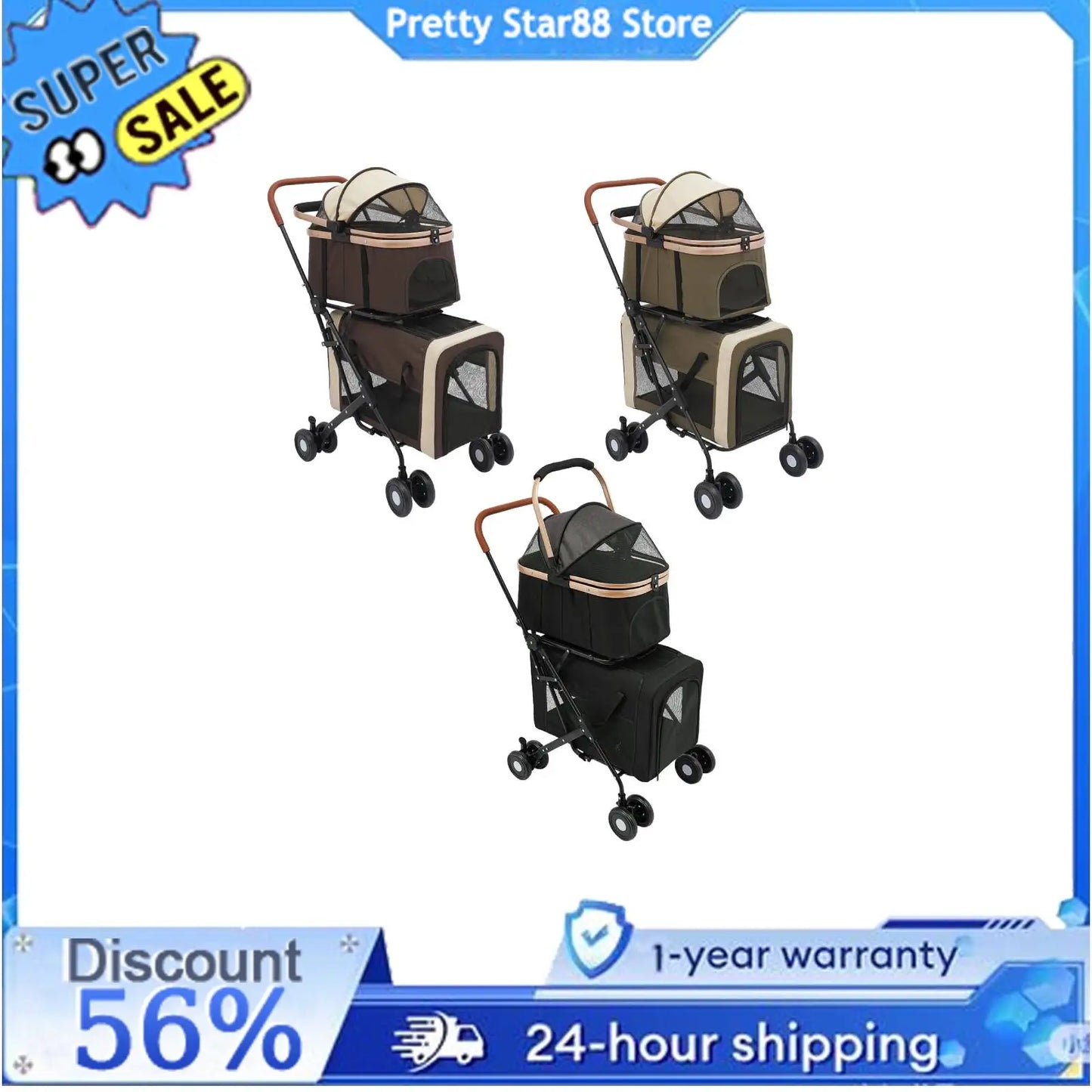 Bymaocar Foldable Pet Stroller for Cats and Dogs