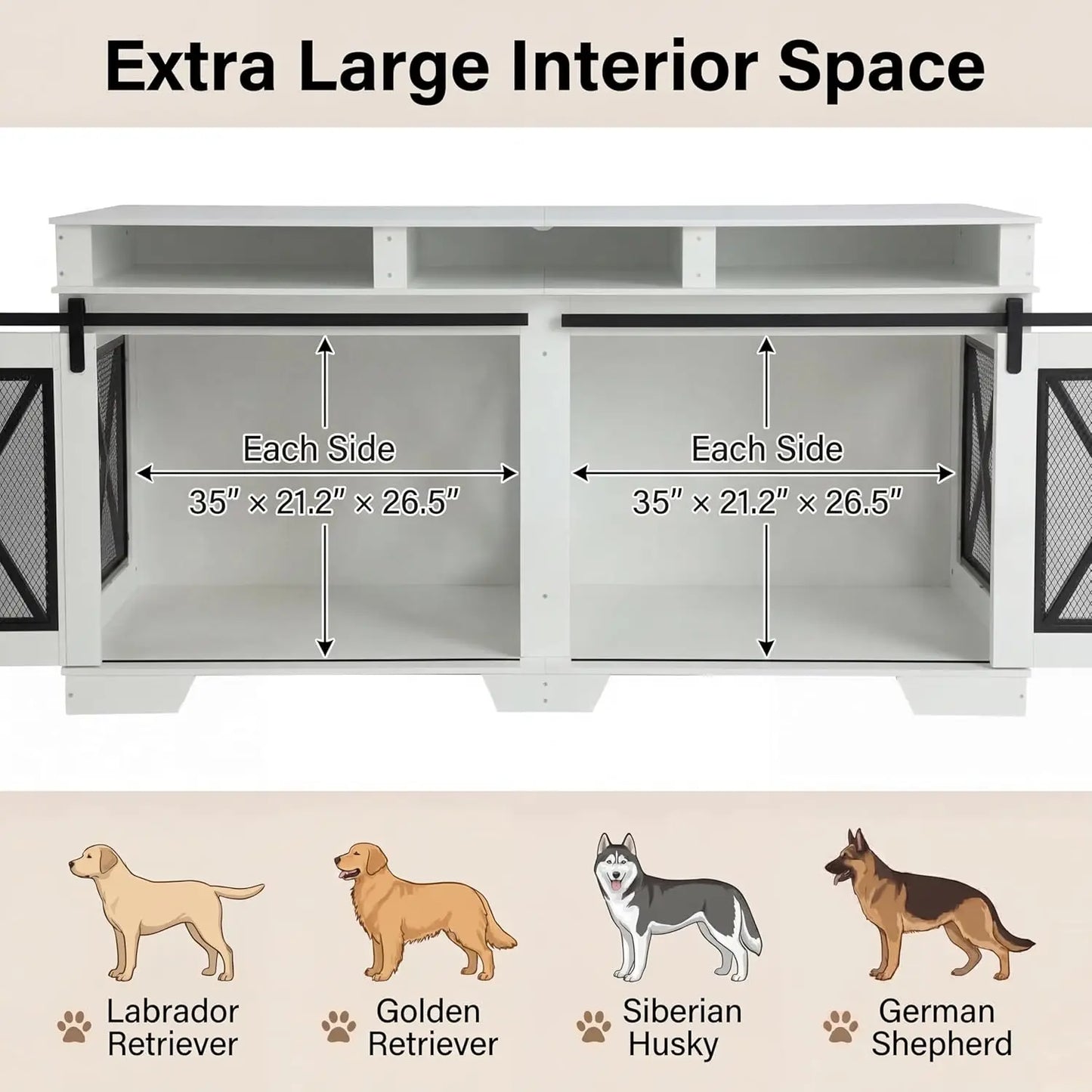 71" Double Dog Crate Furniture with Sliding Doors,Wood & Metal Dog Cage with Divider,Large Dog Kennel,Indoor Crate TV Stand