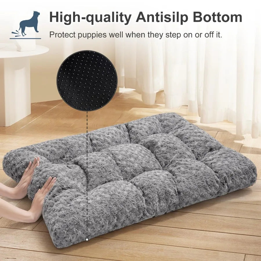 Lux Velvet Dog Bed For Dogs With Non Slip Bottom Crate Friendly