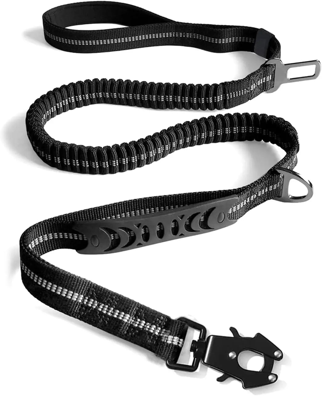 Reflective Shock Absorbing Tactical Bungee Dog Leash With Car Seatbelt