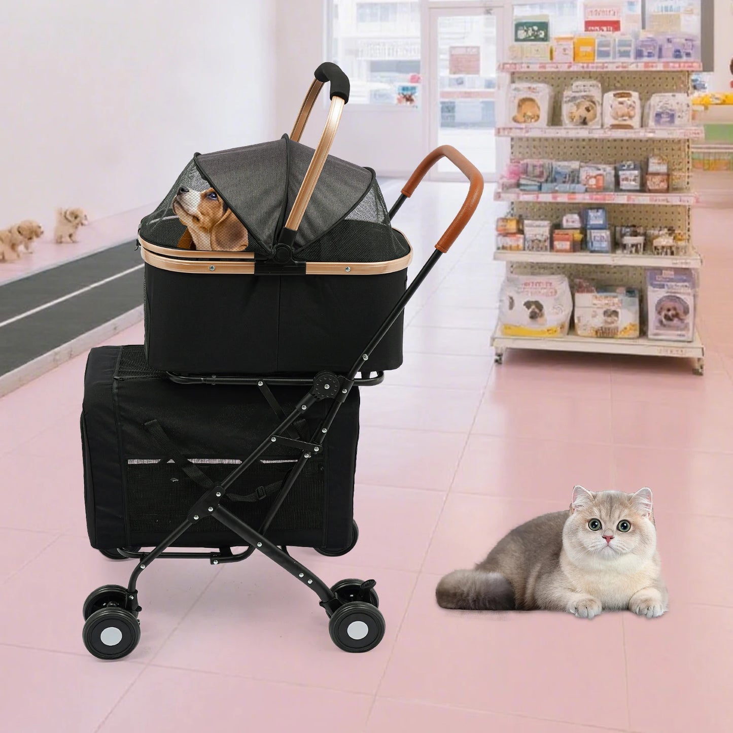 Bymaocar Foldable Pet Stroller for Cats and Dogs