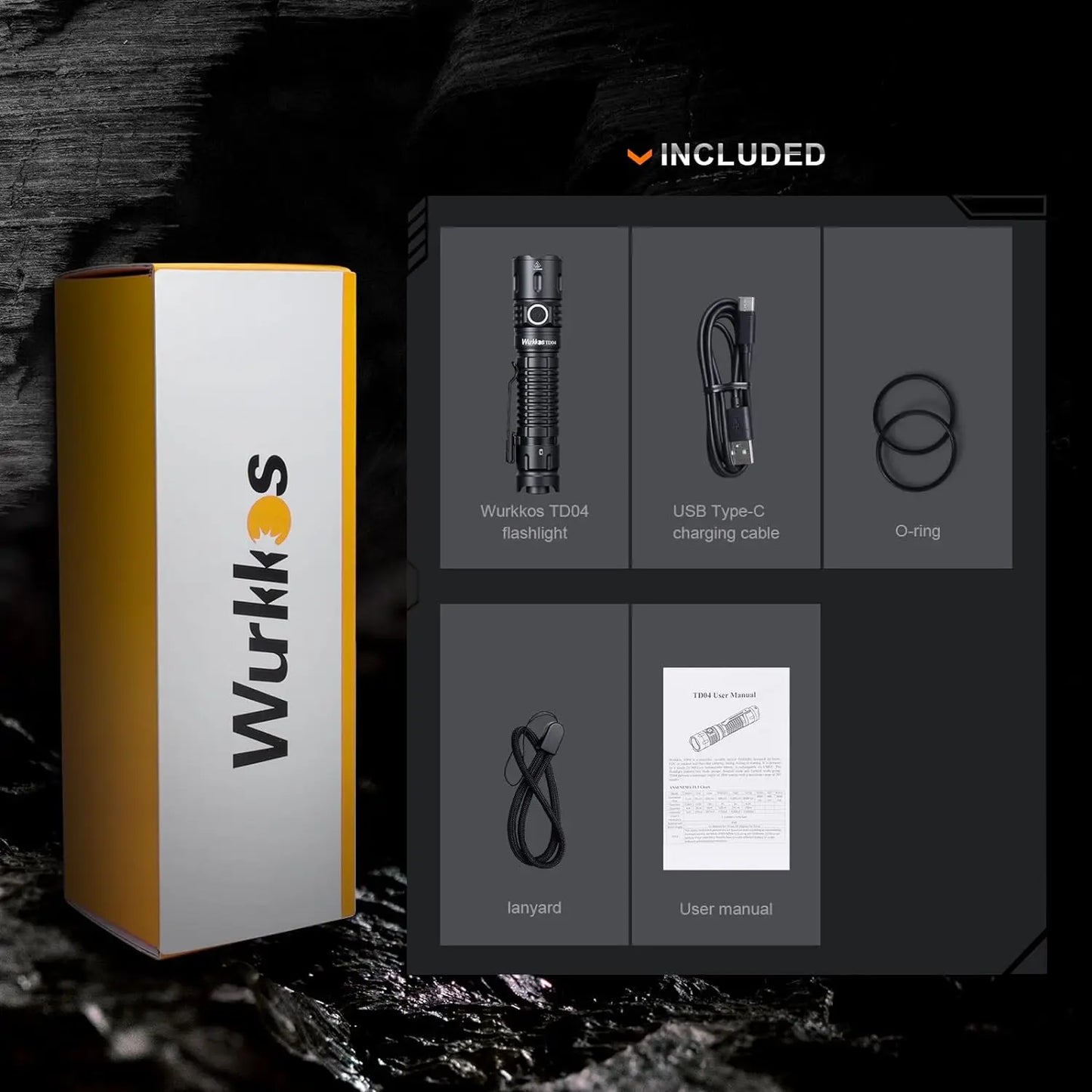 Wurkkos TD04 21700 USB C Rechargeable Dual Mode Tactical Flashlight