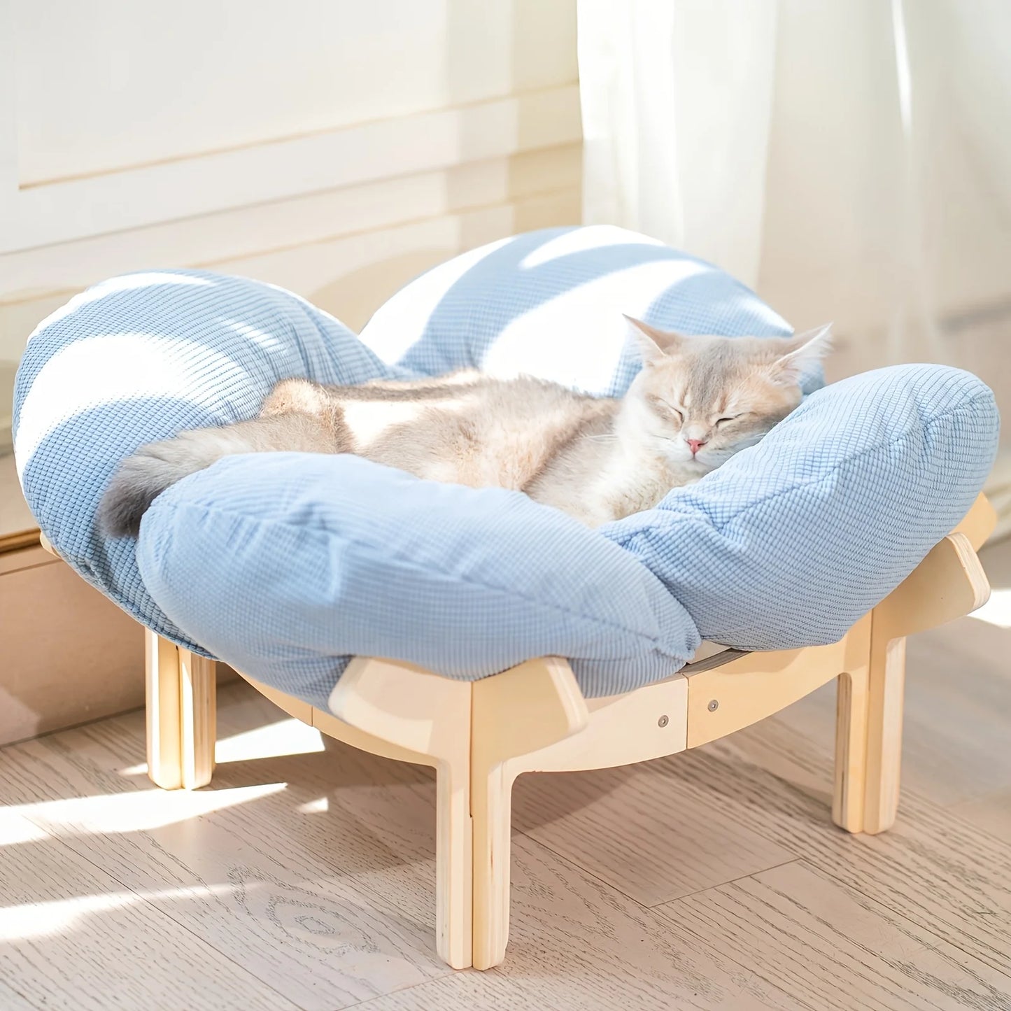 Raised Wooden Cat Bed With Soft Cushion Indoor Lounging Sofa