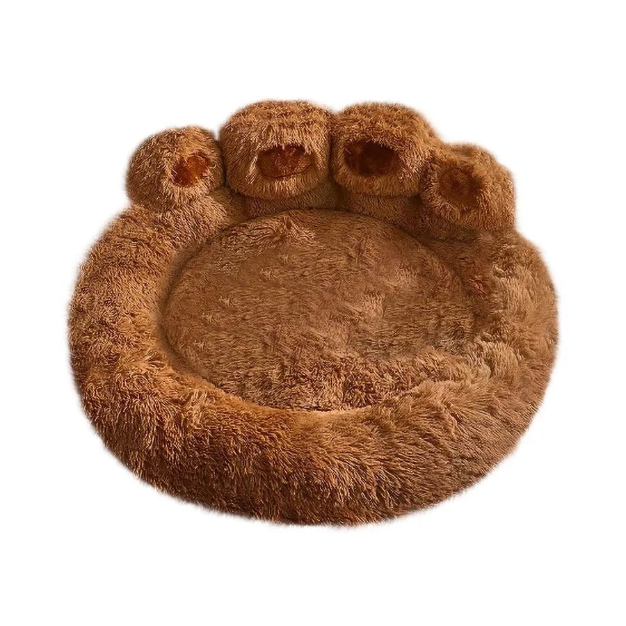 Paw Shaped Donut Dog Bed Plush Calming Cushion For Pets