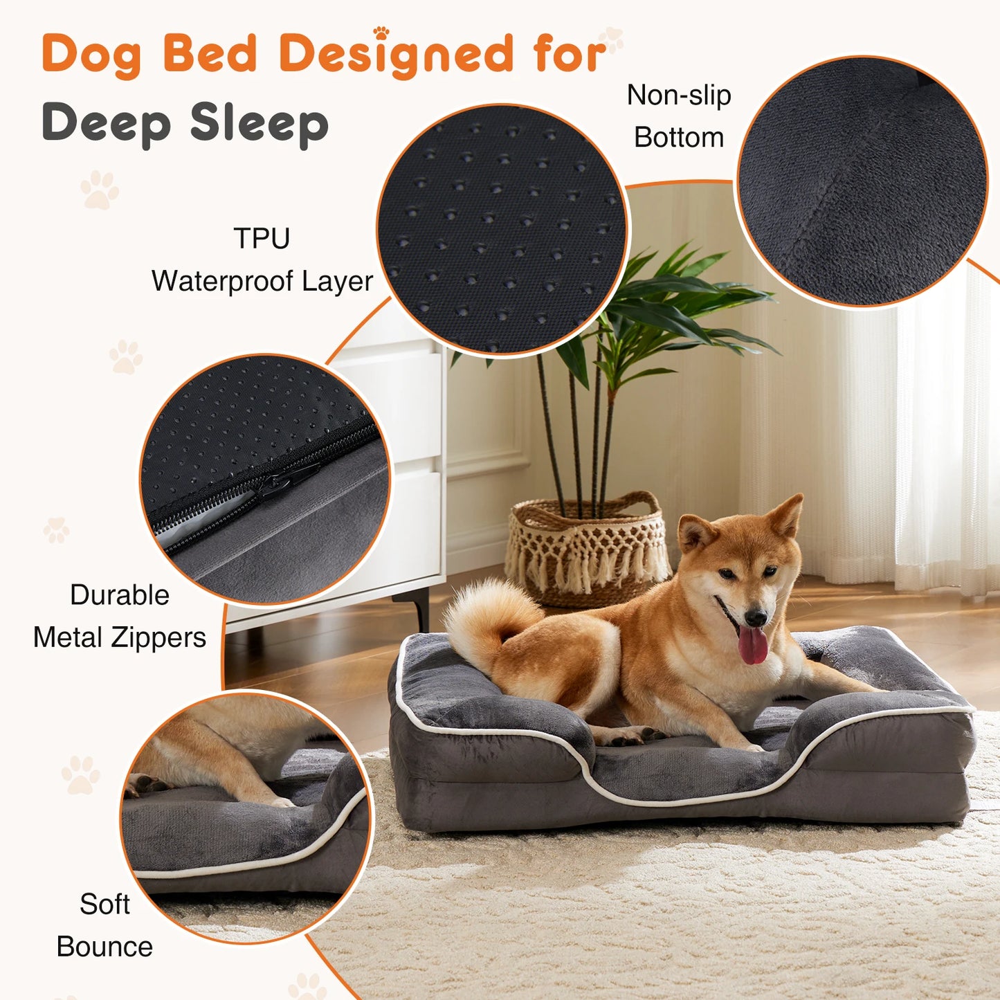 JHK Orthopedic Memory Foam Dog Bed With Waterproof Liner