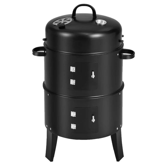 Vertical Charcoal Smoker With Built In Thermometer Round BBQ Grill
