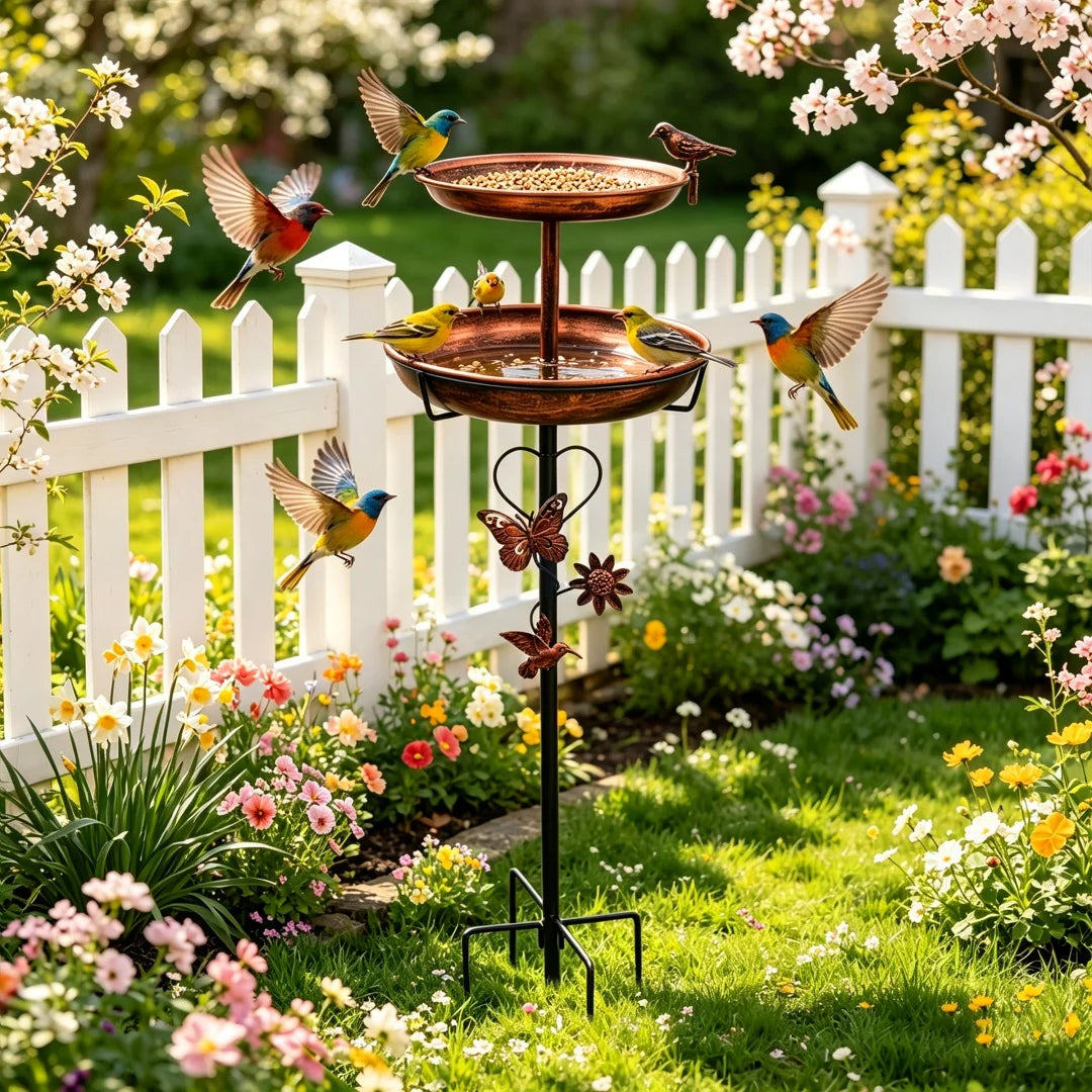 Double Layer Bird Feeder And Bath Stand For Garden Patio