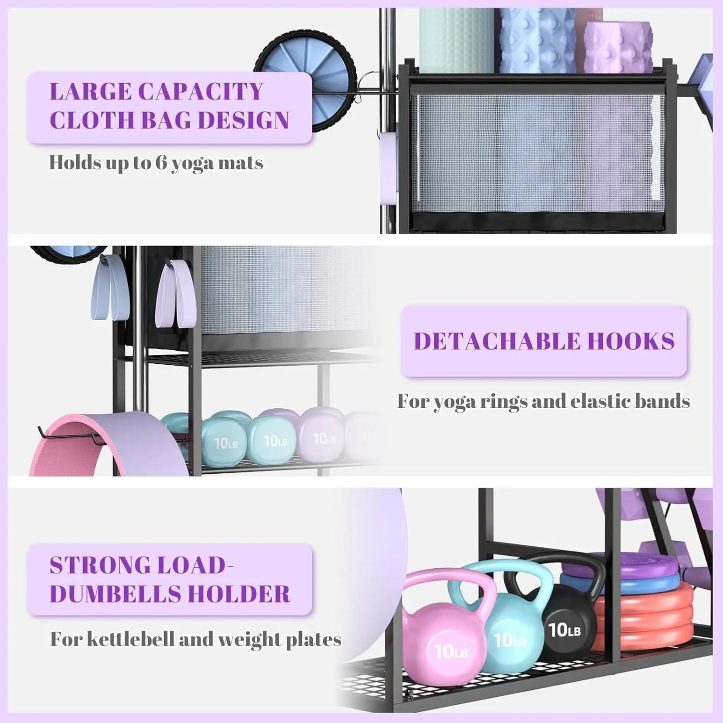 Home Gym Storage Rack With Casters For Dumbbells Kettlebells Mats