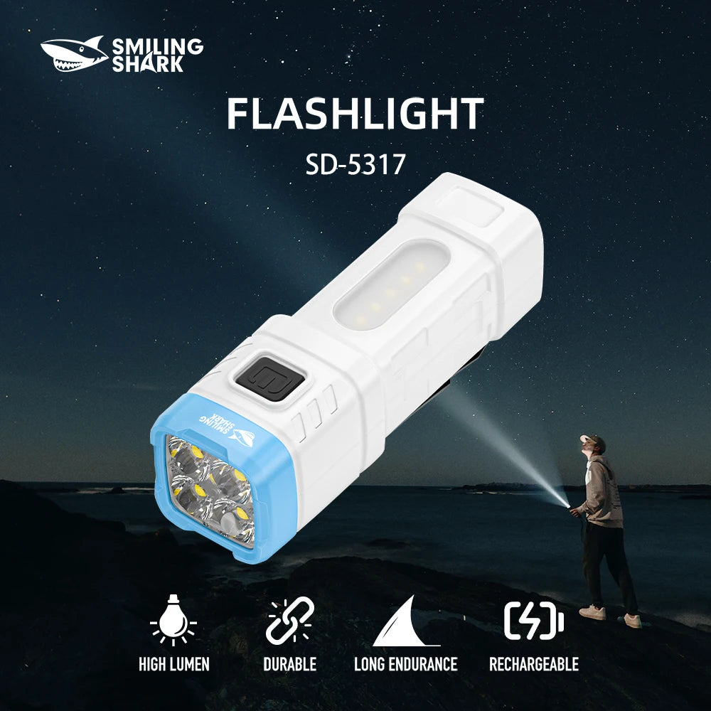 1pc Smiling Shark SD-5317 LED Flashlight, Super Bright Handheld Flashlight, Long-lasting Flash Light Rechargeable for Outdoors