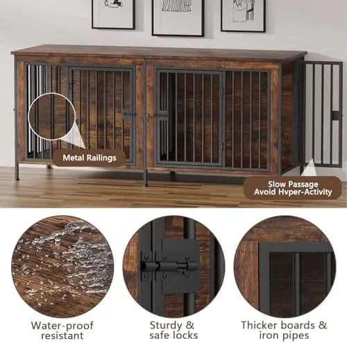 Dog Crate Furniture for 1 or 2 Dogs, Heavy Duty Single/Double Dog Crates for Small/Medium/Large Dogs