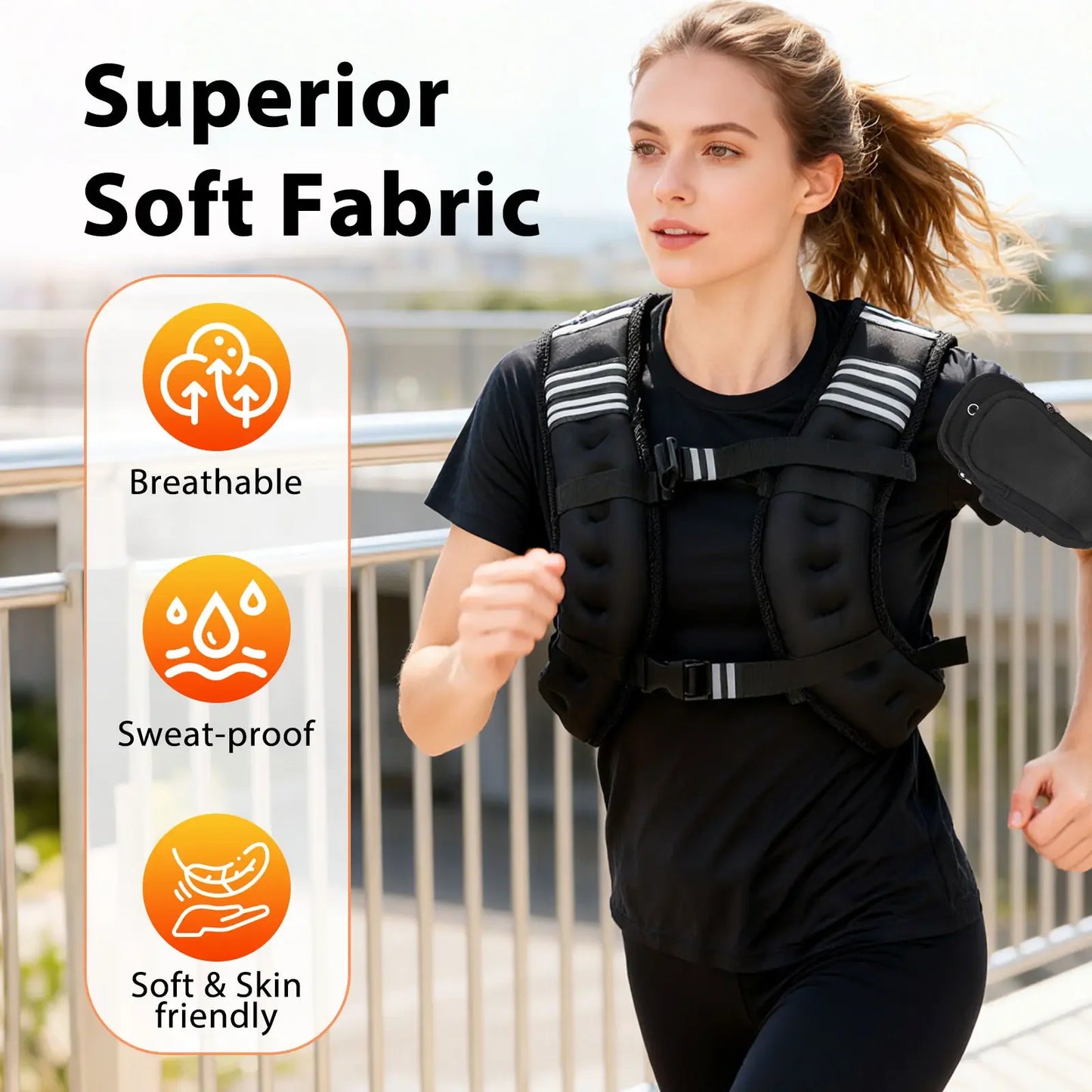 12lb 16lb Weighted Vest With Adjustable Straps And Reflective Stripe