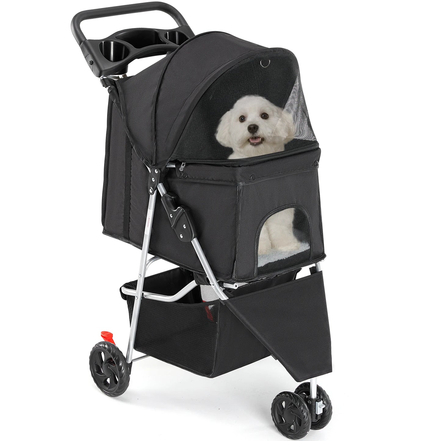 JHK Foldable 3-Wheel Pet Stroller For Small Dogs And Cats With Mesh Windows