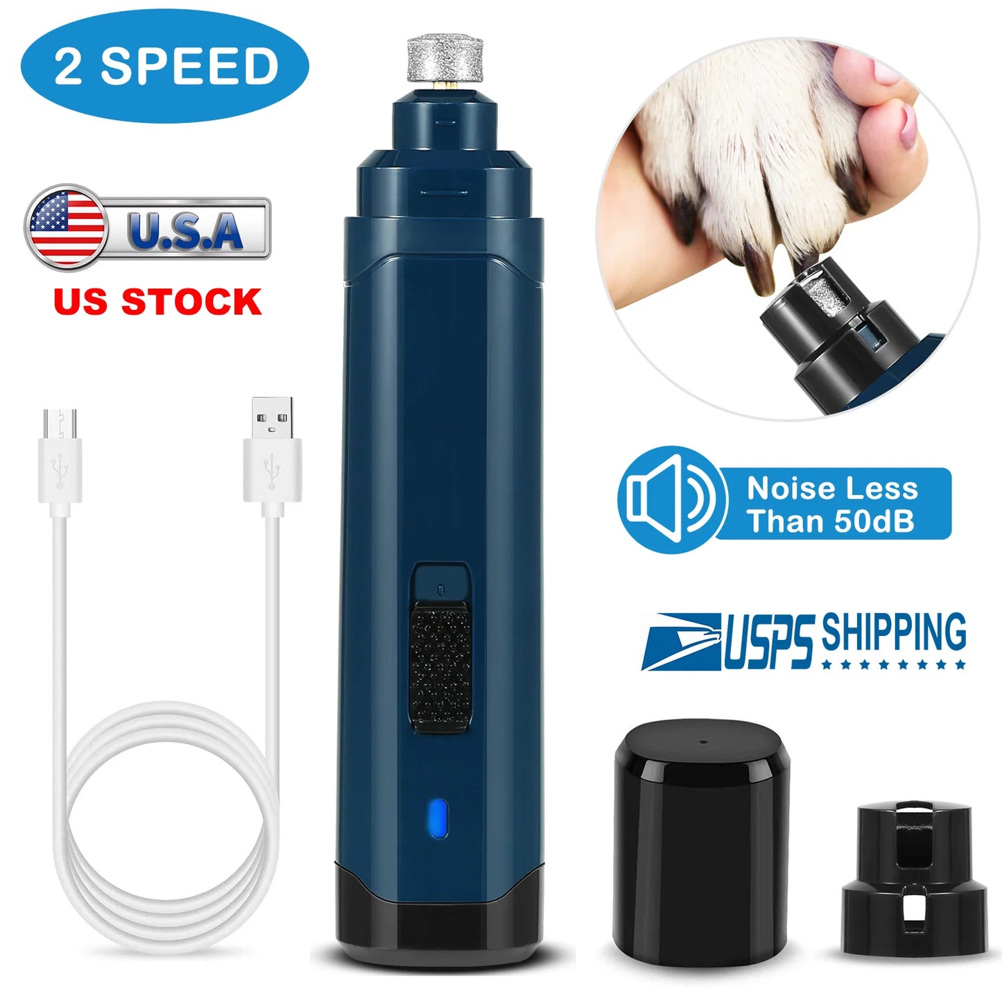 Quiet Pet Nail Grinder Electric Dog Trimmer USB Rechargeable
