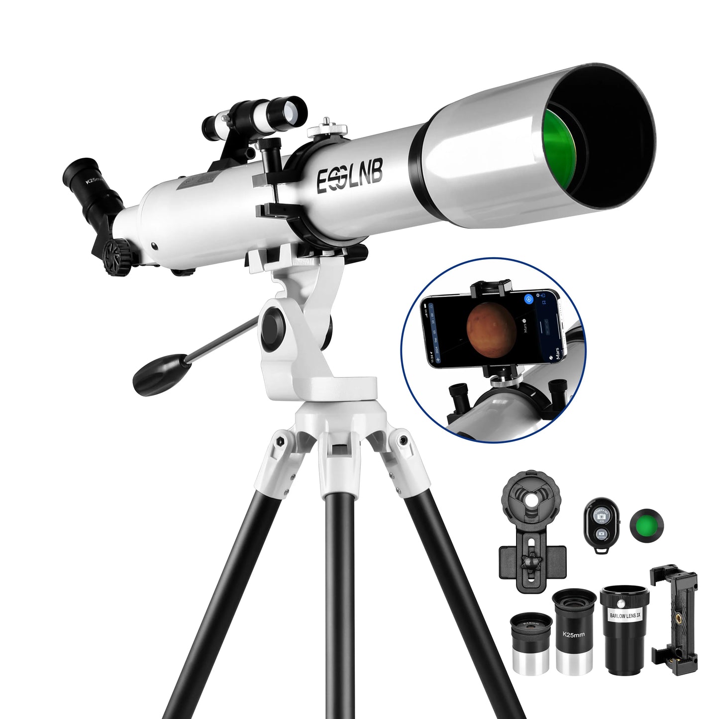 ESSLNB 80mm Aperture 700mm Astronomy Telescope with Phone Adapter Wireless Remote Stargazing Phone Mount for Beginners Adults