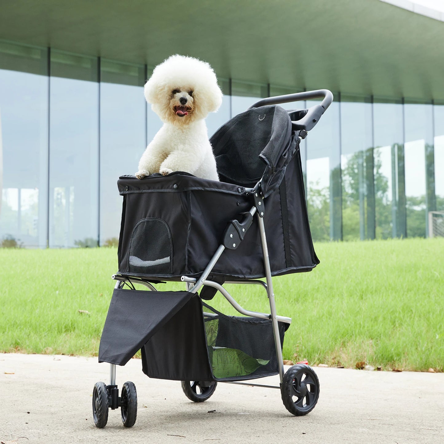 JHK Foldable 3-Wheel Pet Stroller For Small Dogs And Cats With Mesh Windows
