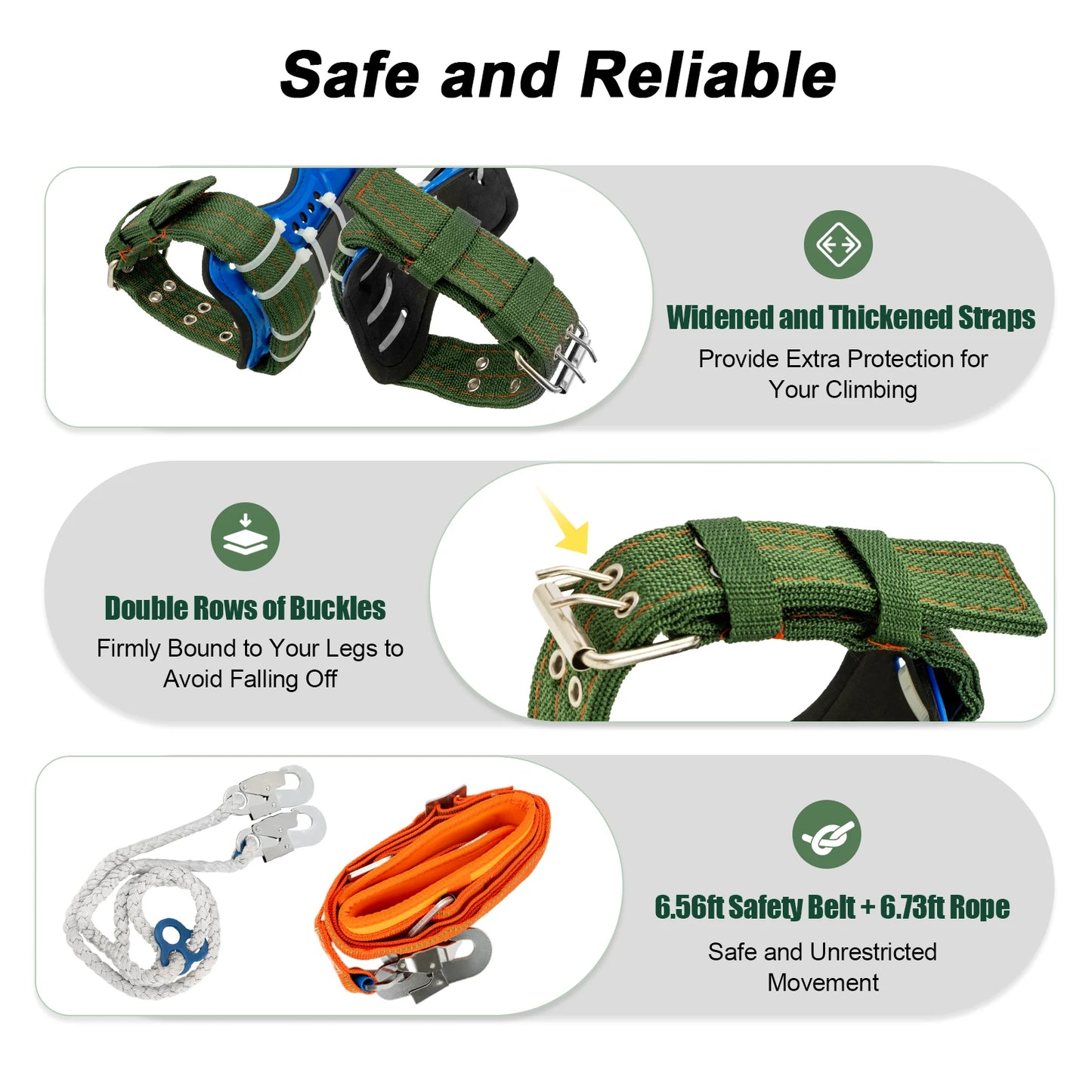 Tree Climbing Spikes Kit With Safety Belt Harness 220lb